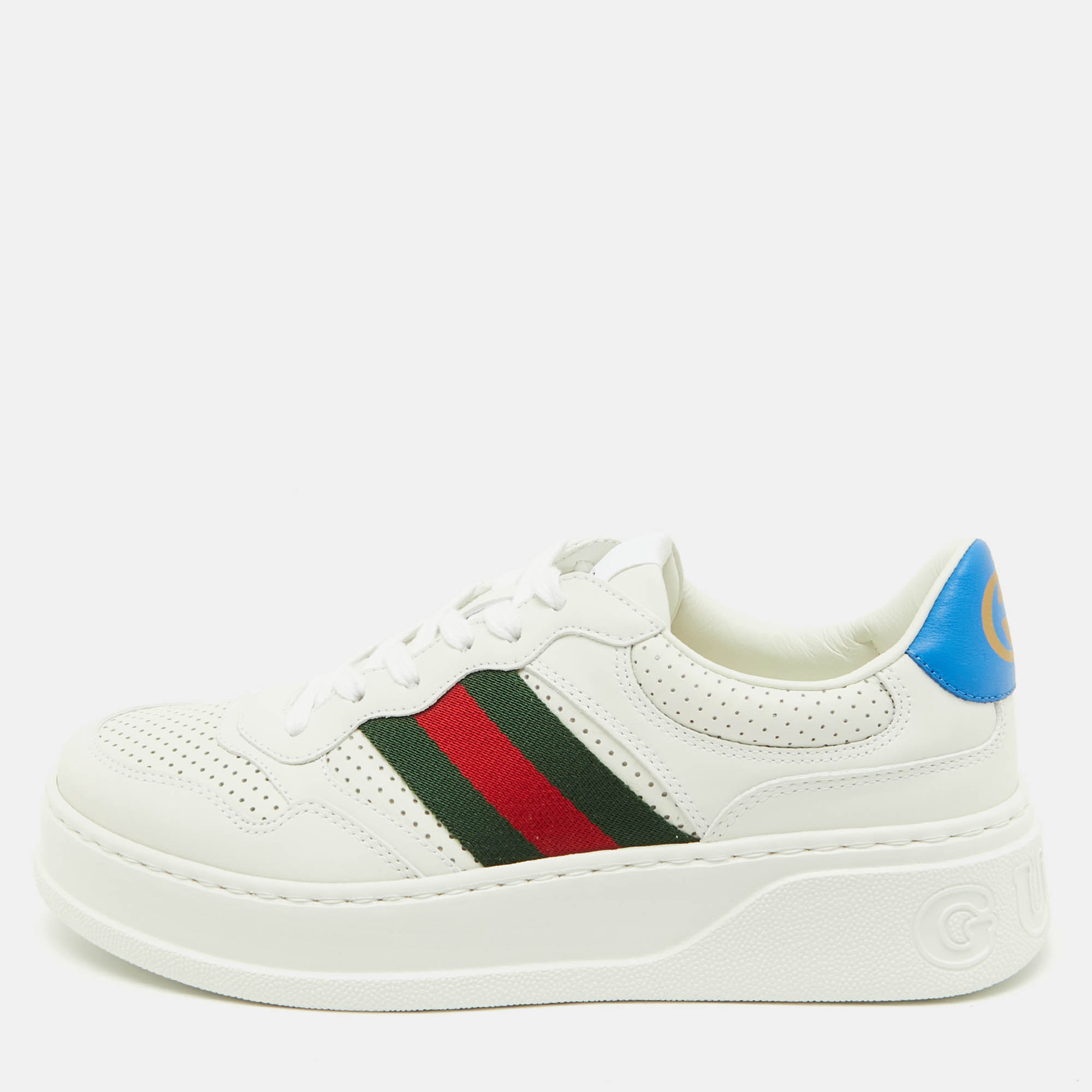 Gucci White Leather Chunky GG Web Low Top Sneakers Size 39.5 - Gucci - Modalova