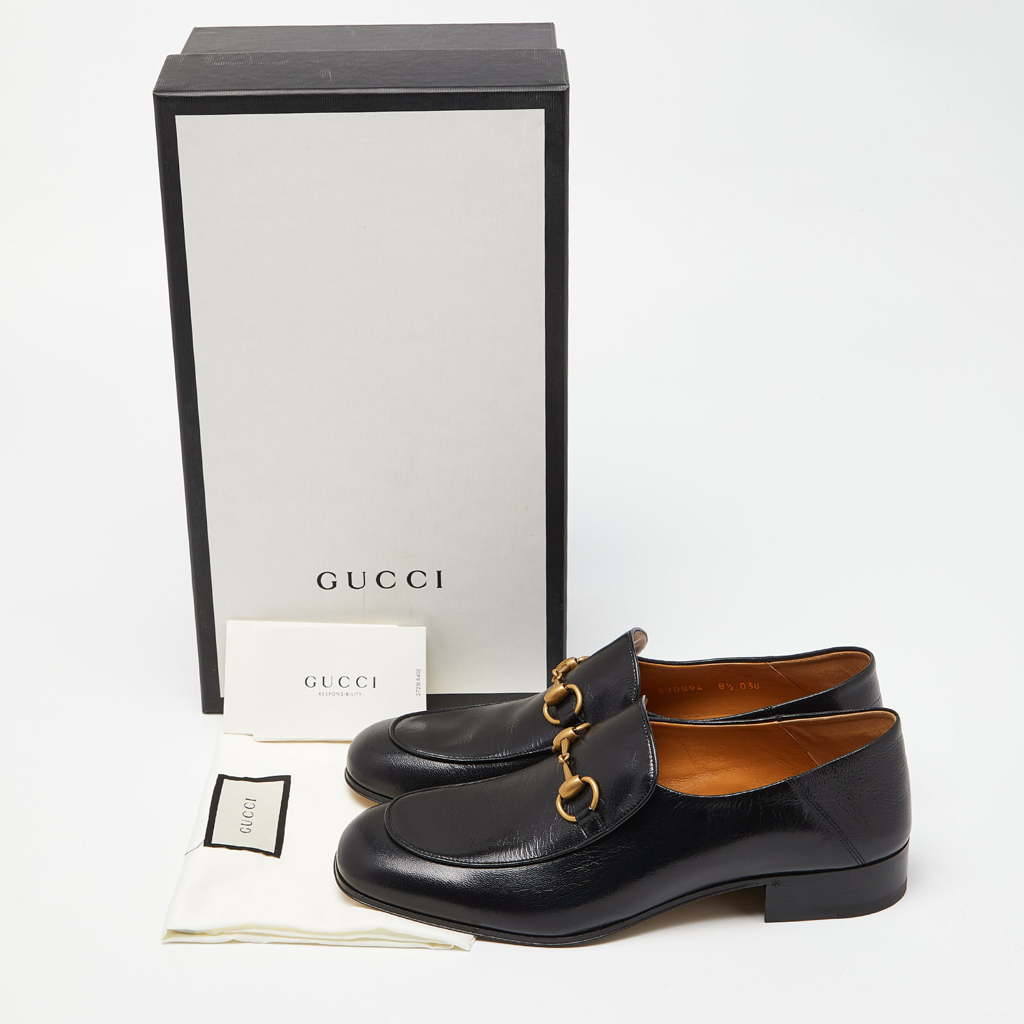 Gucci Black Leather Horsebit Loafers Size 42.5