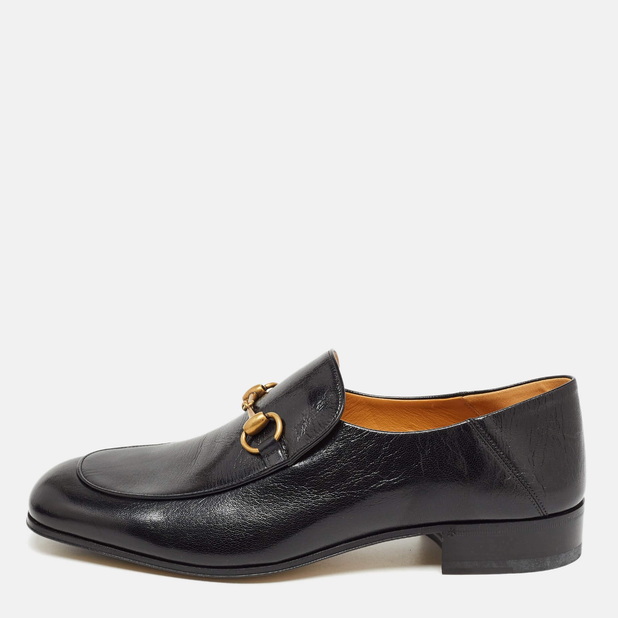 Gucci Black Leather Horsebit Jordaan Slip On Loafers Size 43