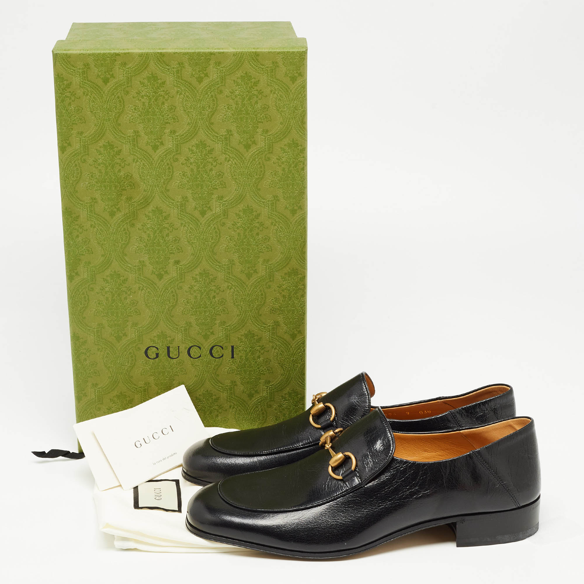Gucci Black Leather Horsebit Jordaan Slip On Loafers Size 43