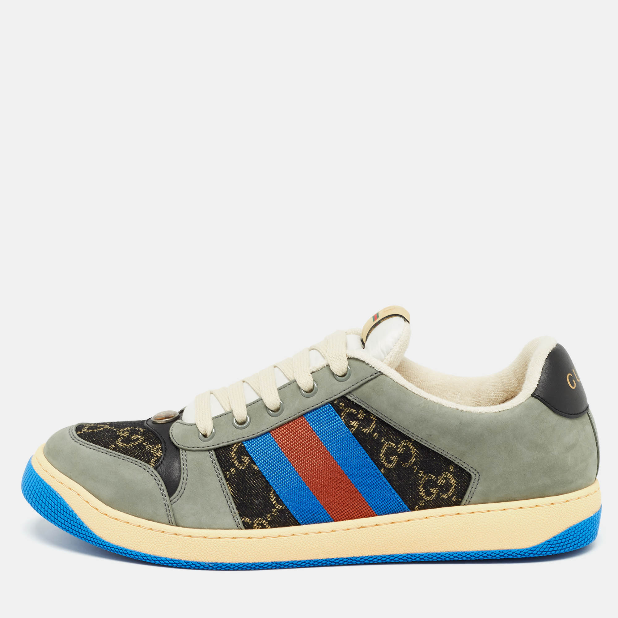 Gucci multicolor gg canvas and nubuck leather screener sneakers size 44.5