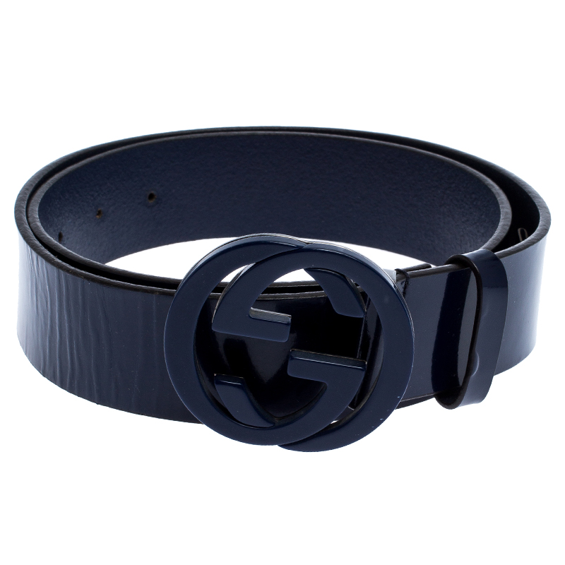 Navy Blue Patent Leather G Buckle - buy at the price of in theluxurycloset.com | imall.com