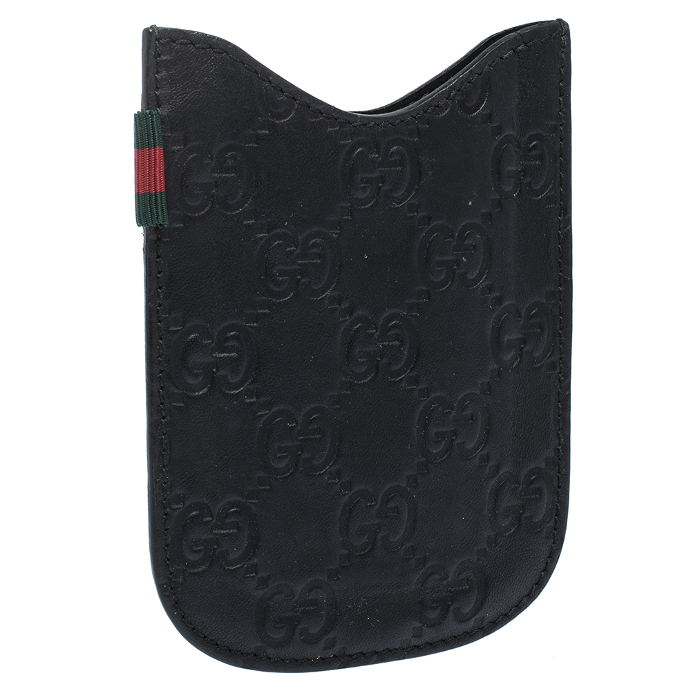 Gucci Black Guccissima Leather Web Phone Case