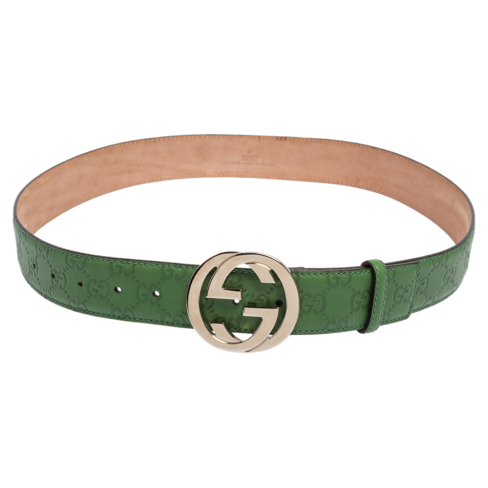 Gucci Green Guccissima Leather Interlocking G Buckle Belt 100 CM