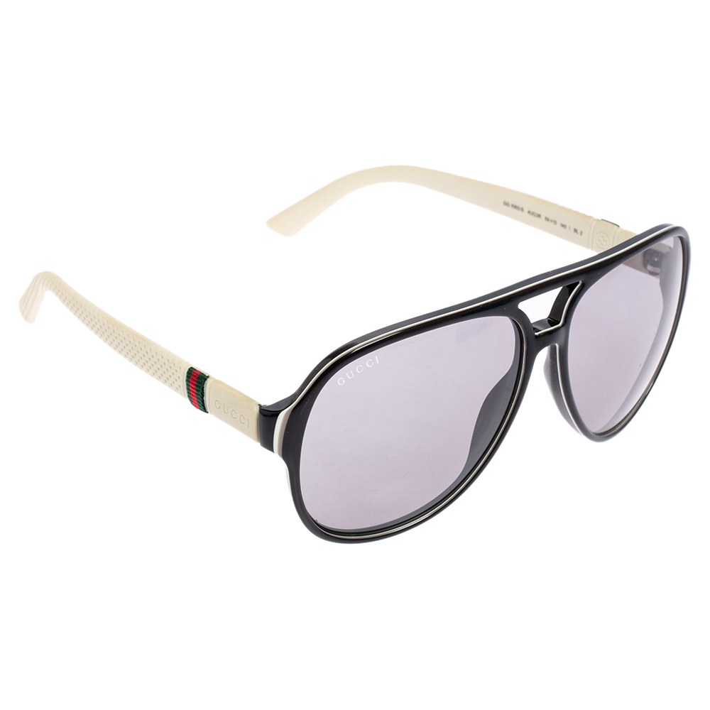 Gucci White/Black Acetate and Rubber GG1065S Gradient Aviator Sunglasses