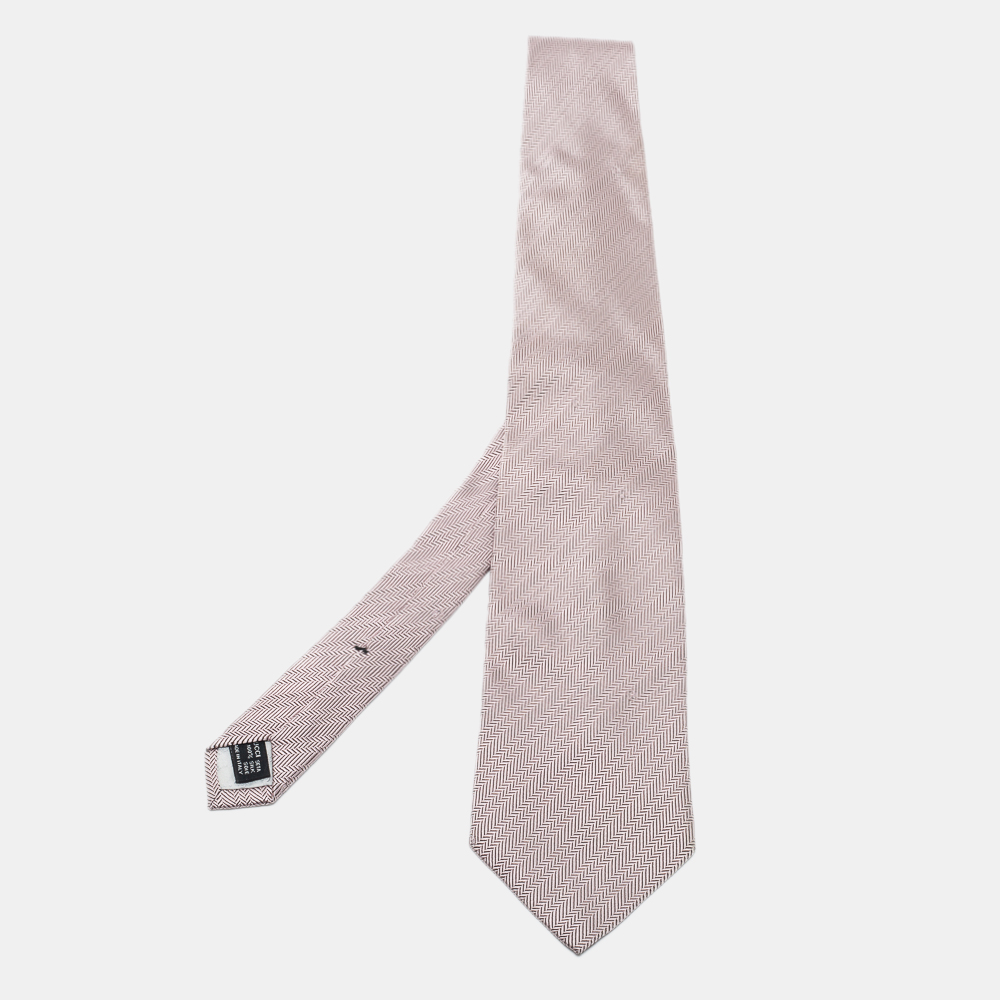 Gucci Light Pink & Grey Geometric Patterned Jacquard Silk Tie