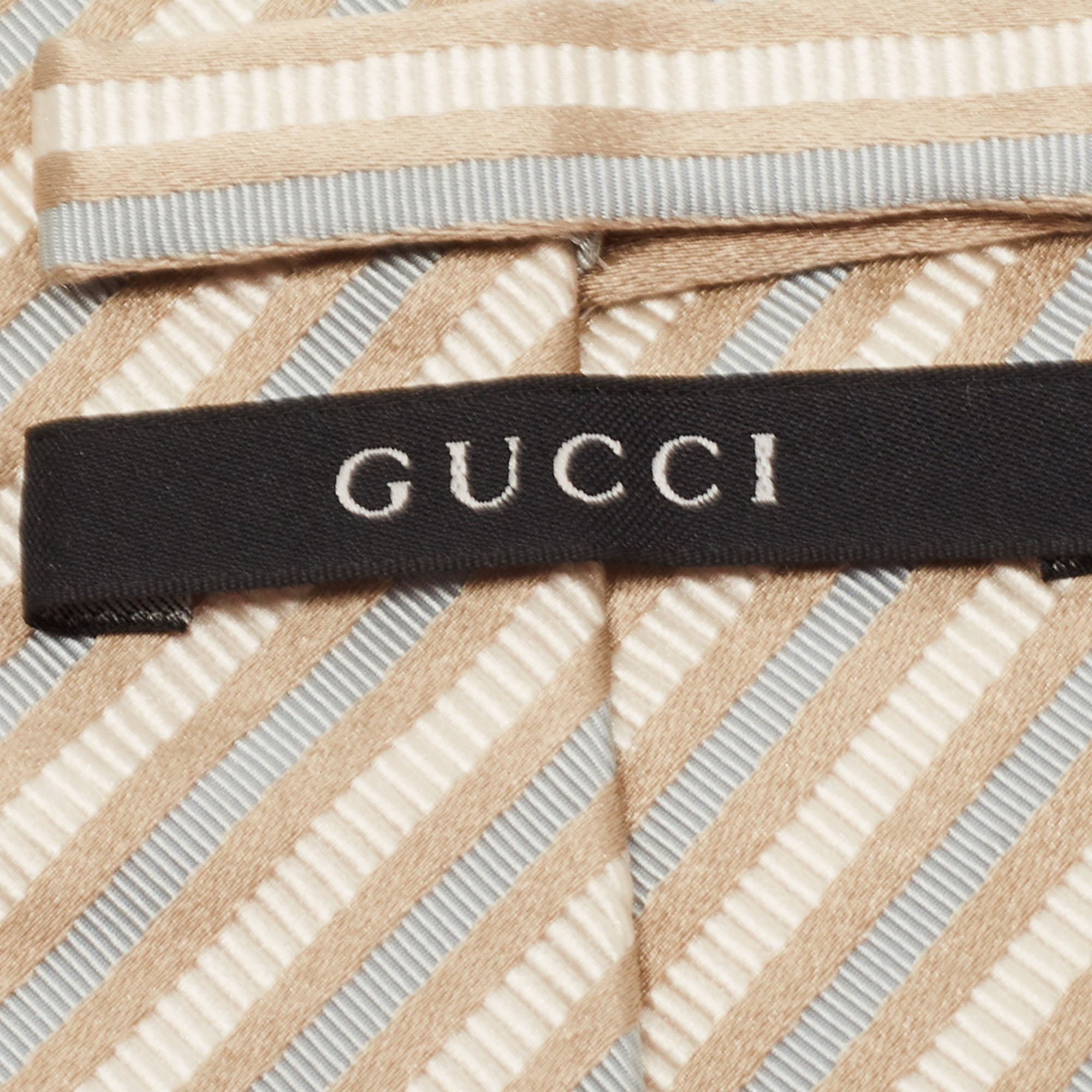 Gucci Beige Diagonal Striped Cotton & Silk Tie