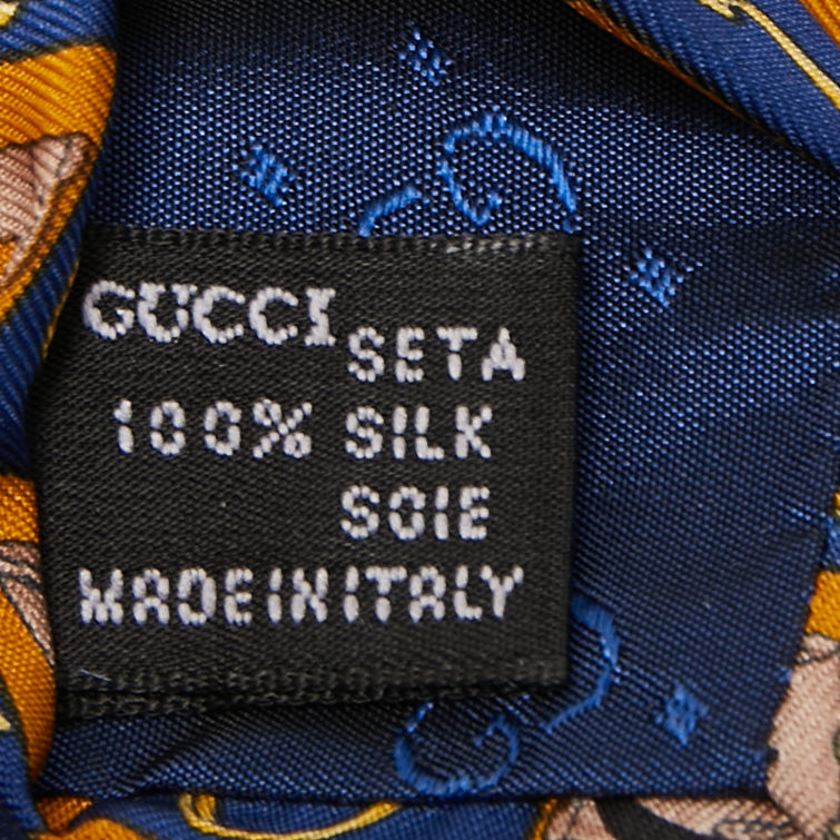 Gucci Blue/Ochre Equestrian Print Silk Traditional Tie