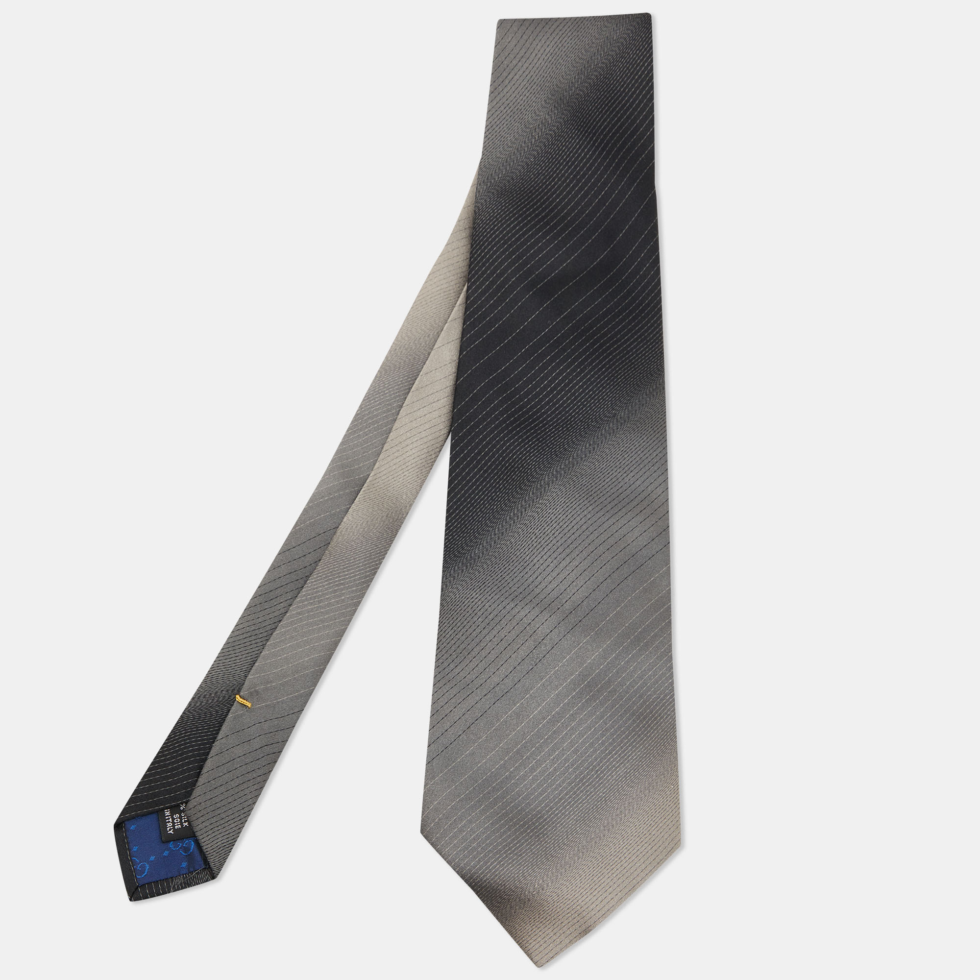 Gucci Dark Grey Ombre Diagonal Striped Silk Tie