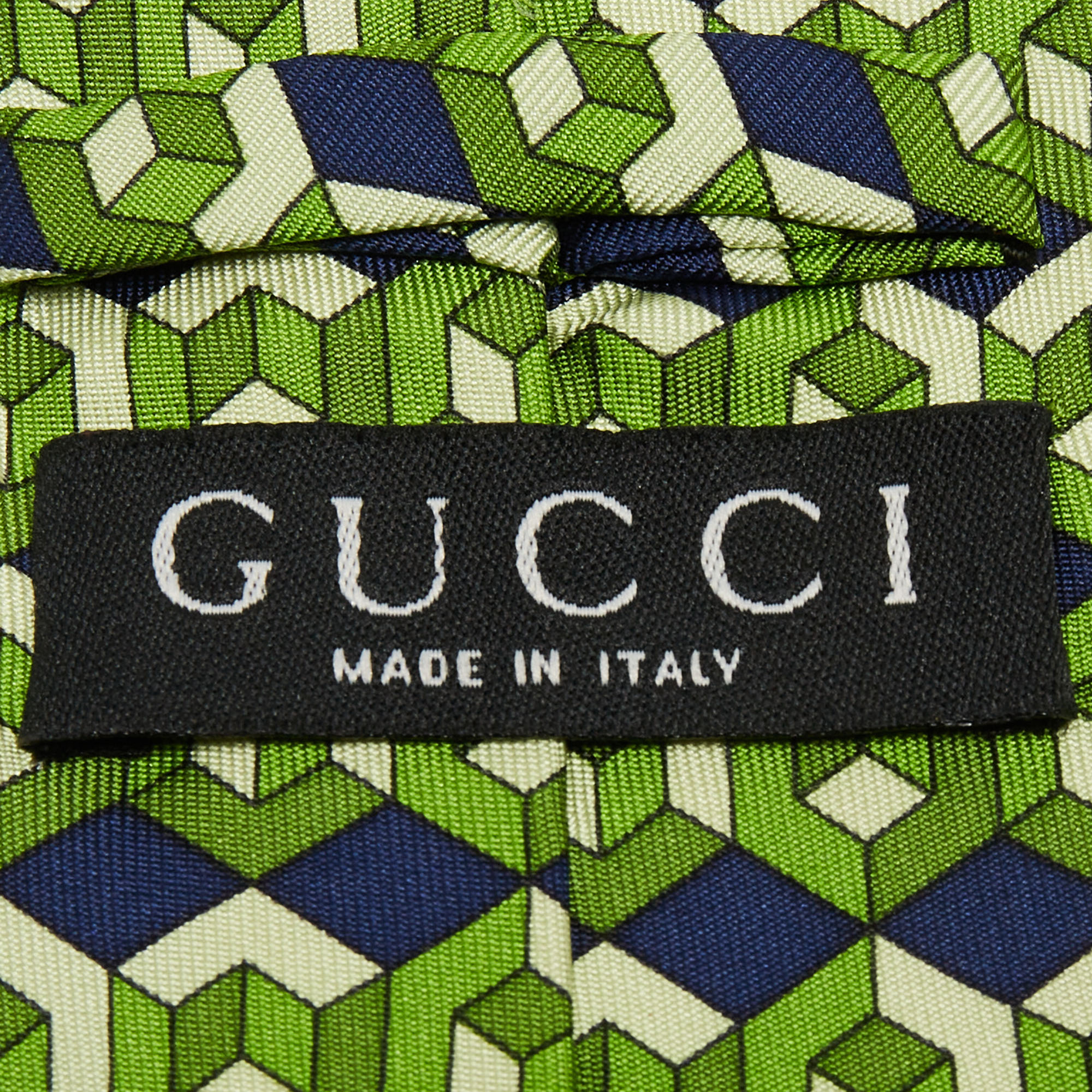 Gucci Green Cube Printed Silk Tie