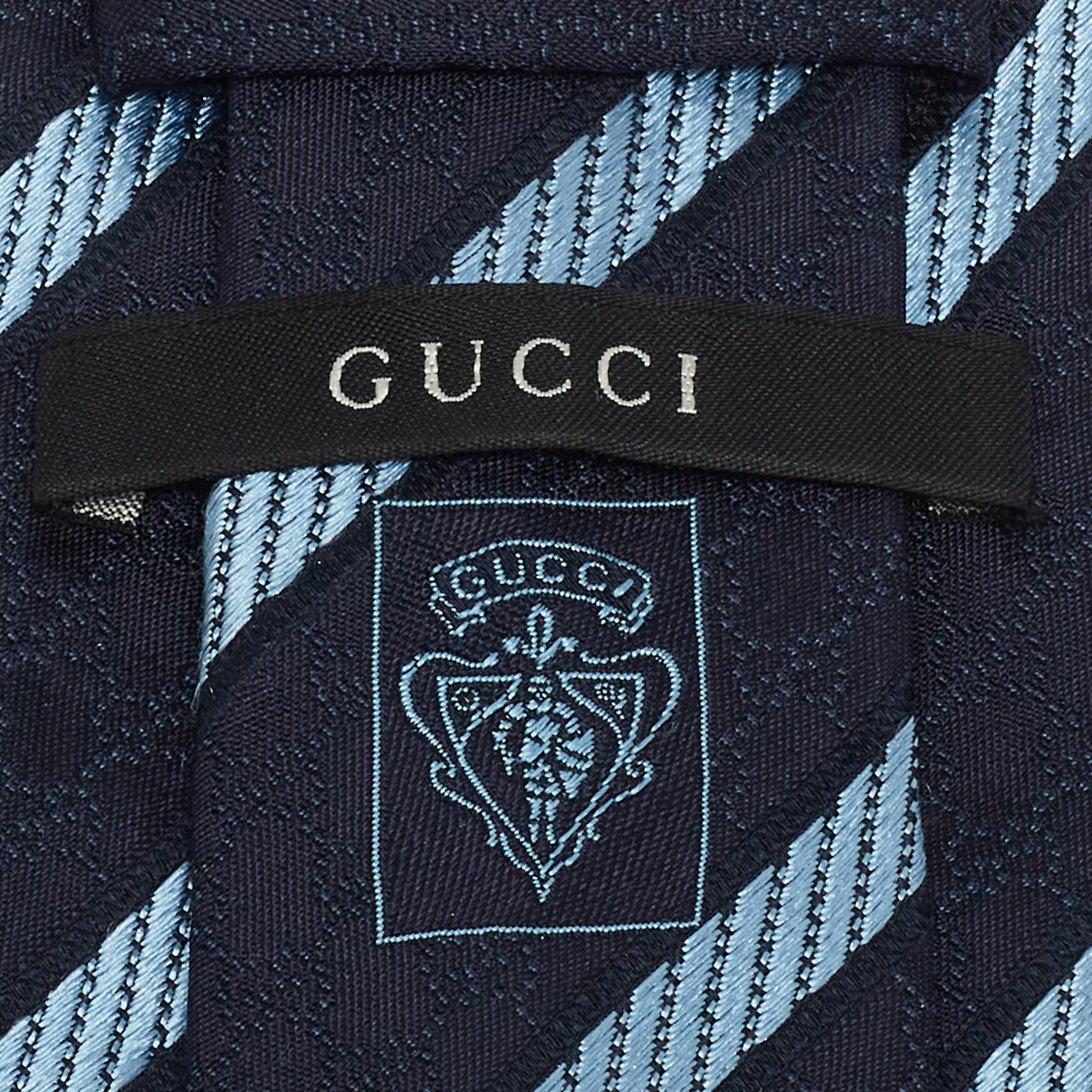 Gucci Navy Blue Diagonal Stripe Patterned Silk Tie