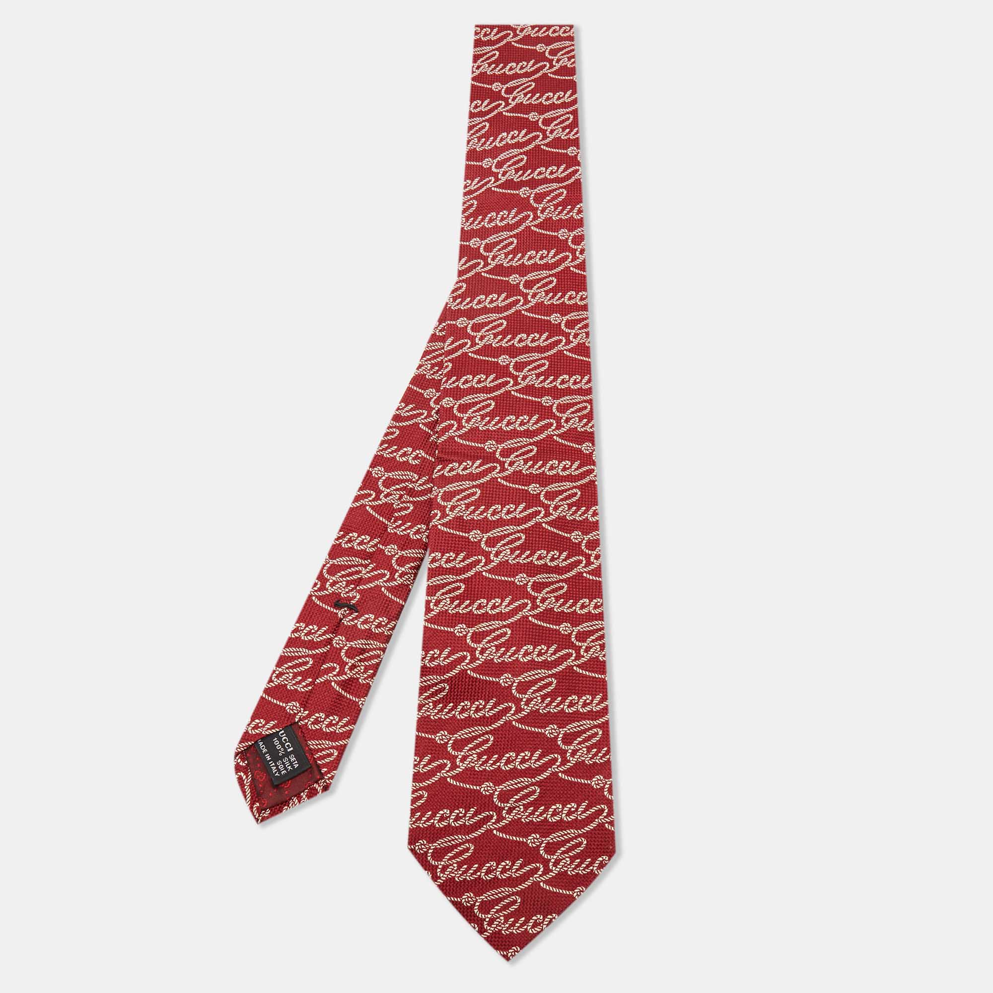Gucci Red Logo Patterned Silk Tie