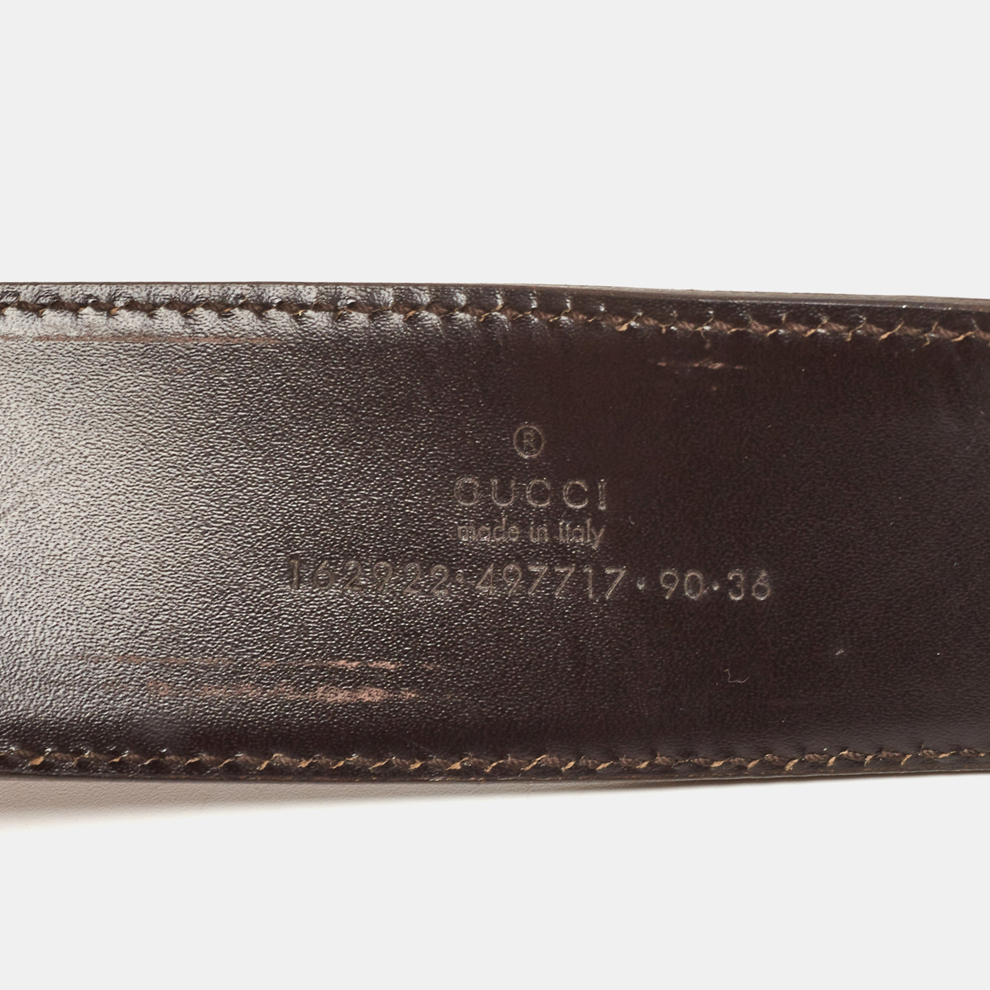 Gucci Choco Brown Leather And Fabric Web Interlocking G Buckle Belt 90CM