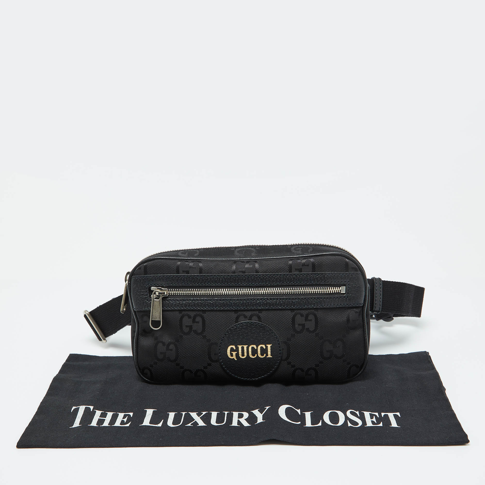 Gucci Black GG Econyl Nylon And Leather Off The Grid Belt Bag