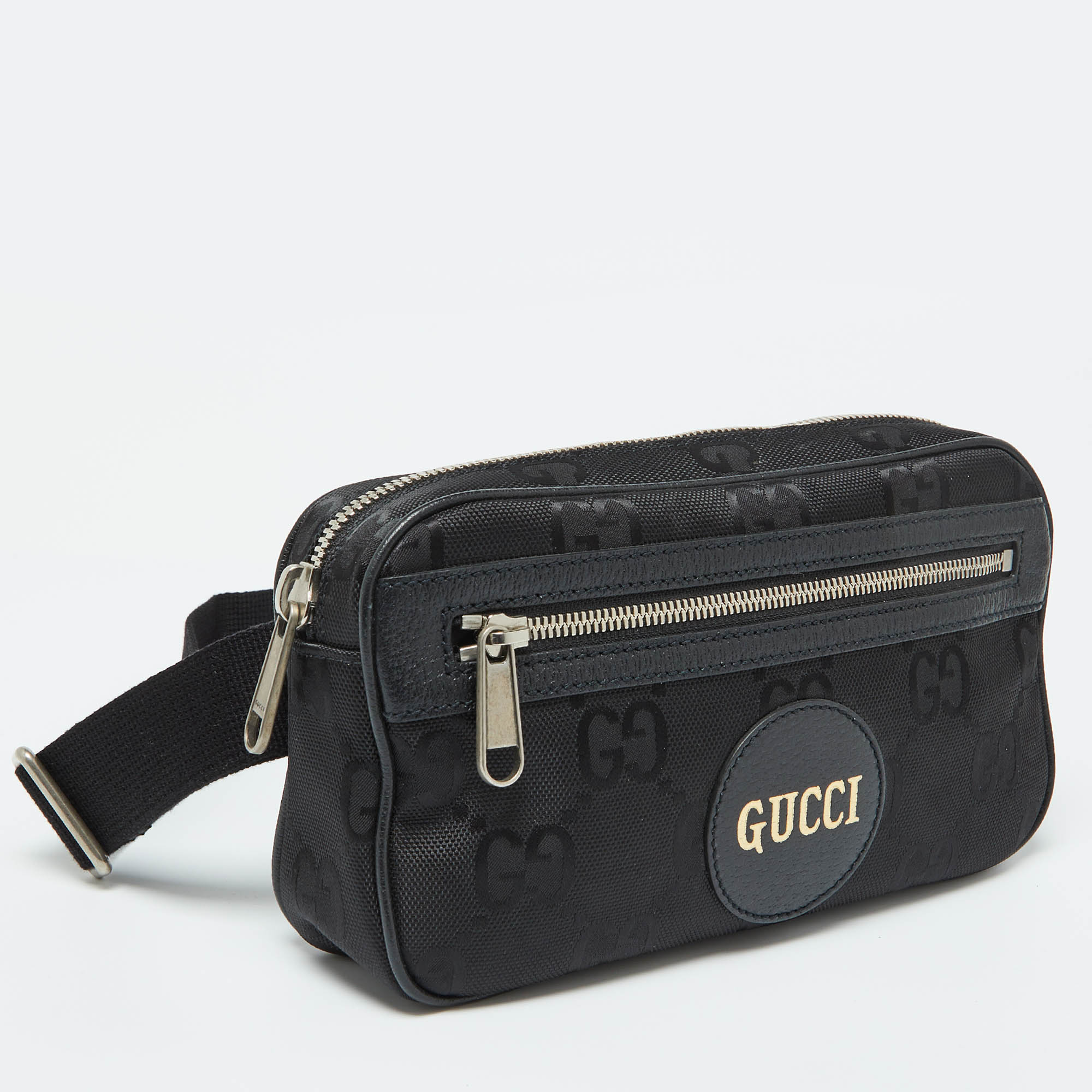 Gucci Black GG Econyl Nylon And Leather Off The Grid Belt Bag