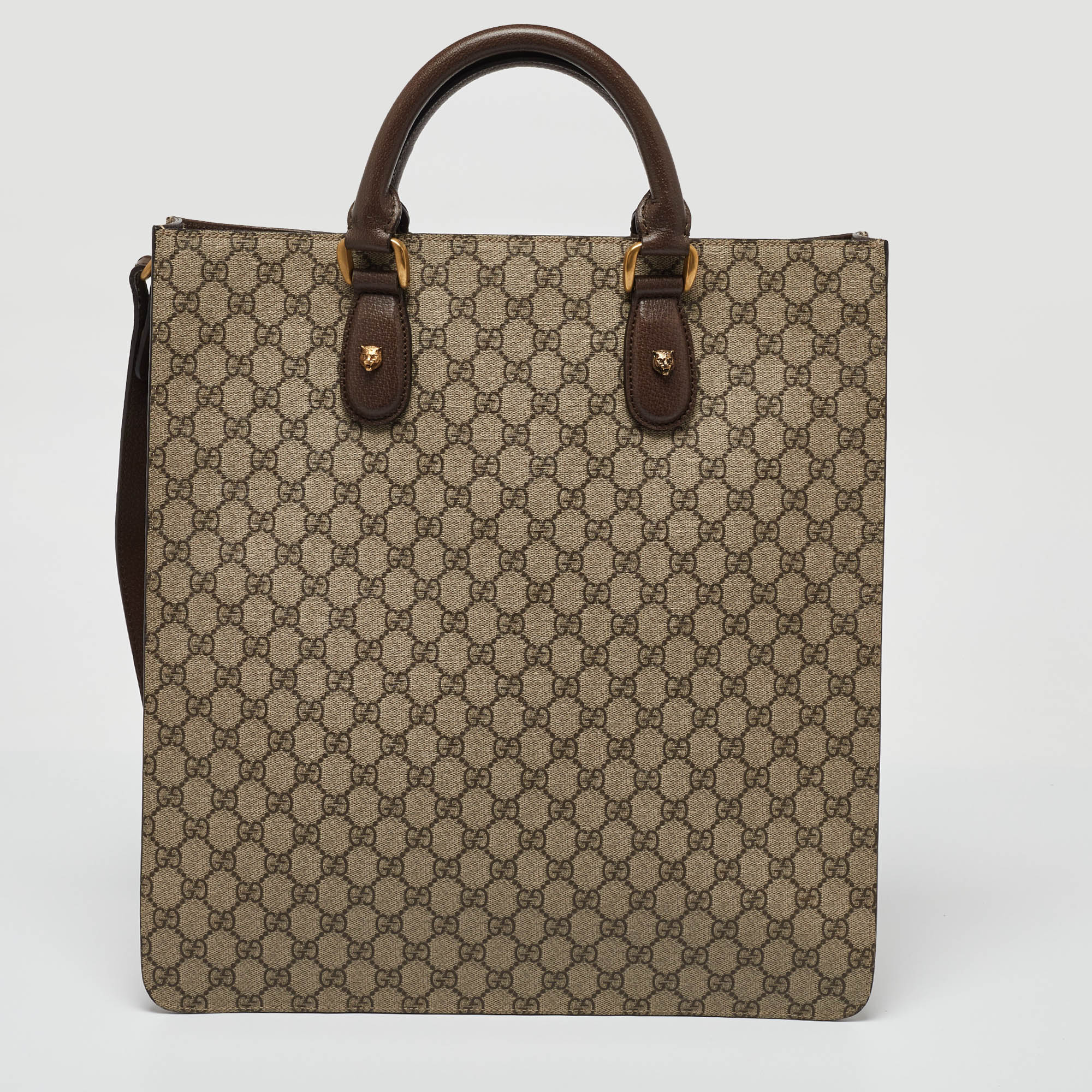 Gucci Beige GG Supreme Canvas And Leather Animalier Vertical Tote