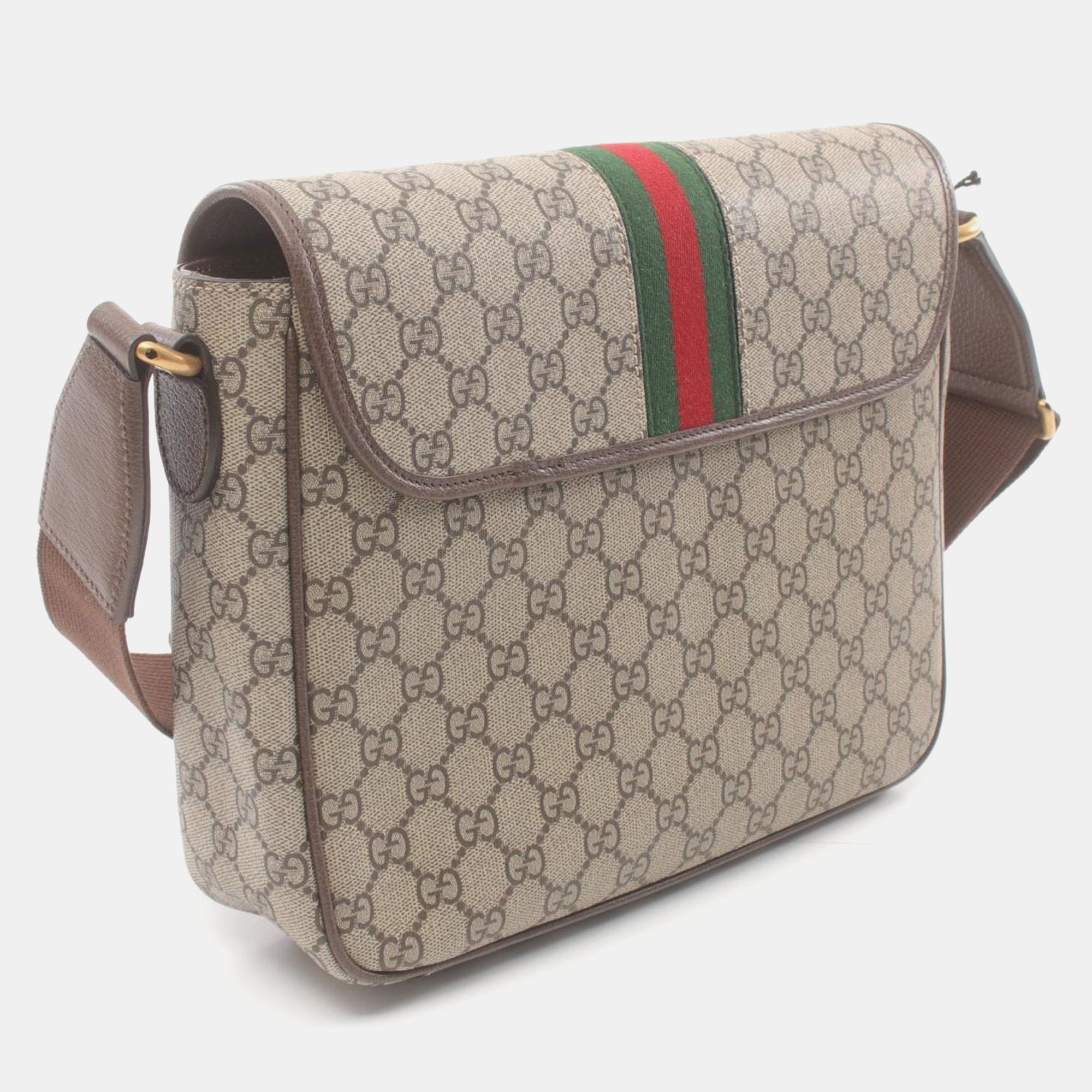 Gucci Beige Brown Multicolor Coated Canvas Leather Ophidia GG Supreme Medium Bag