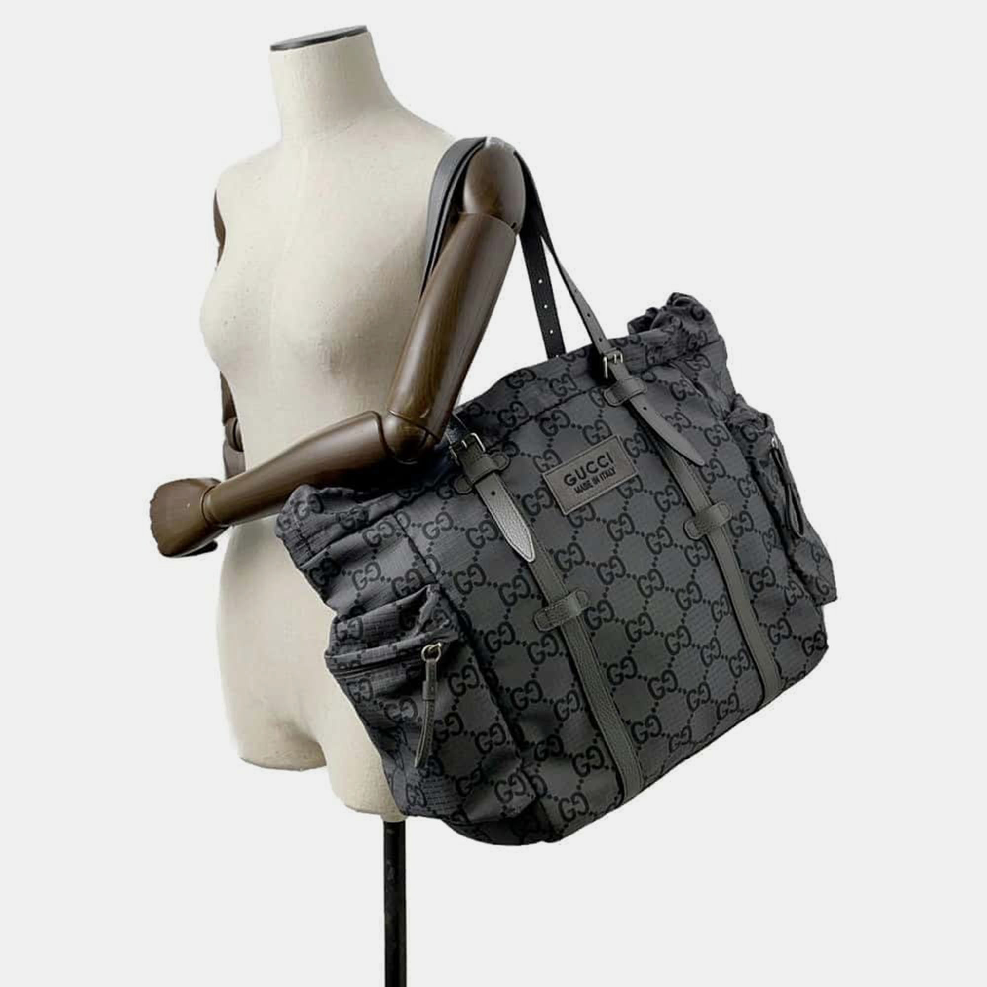 Gucci Gray GG Nylon Leather Ripstop Tote Bag