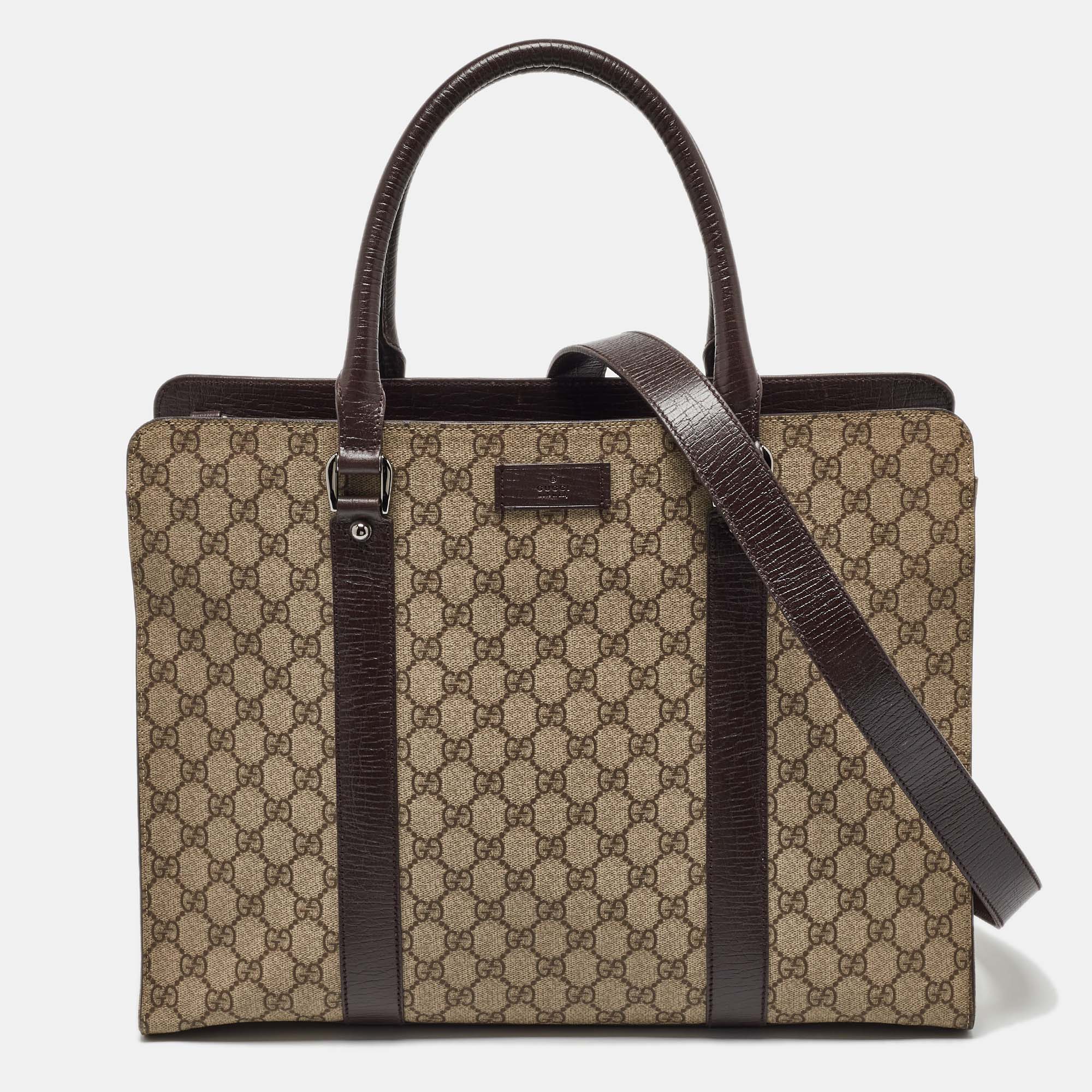 Gucci Beige/Brown GG Supreme Canvas And Leather Tote