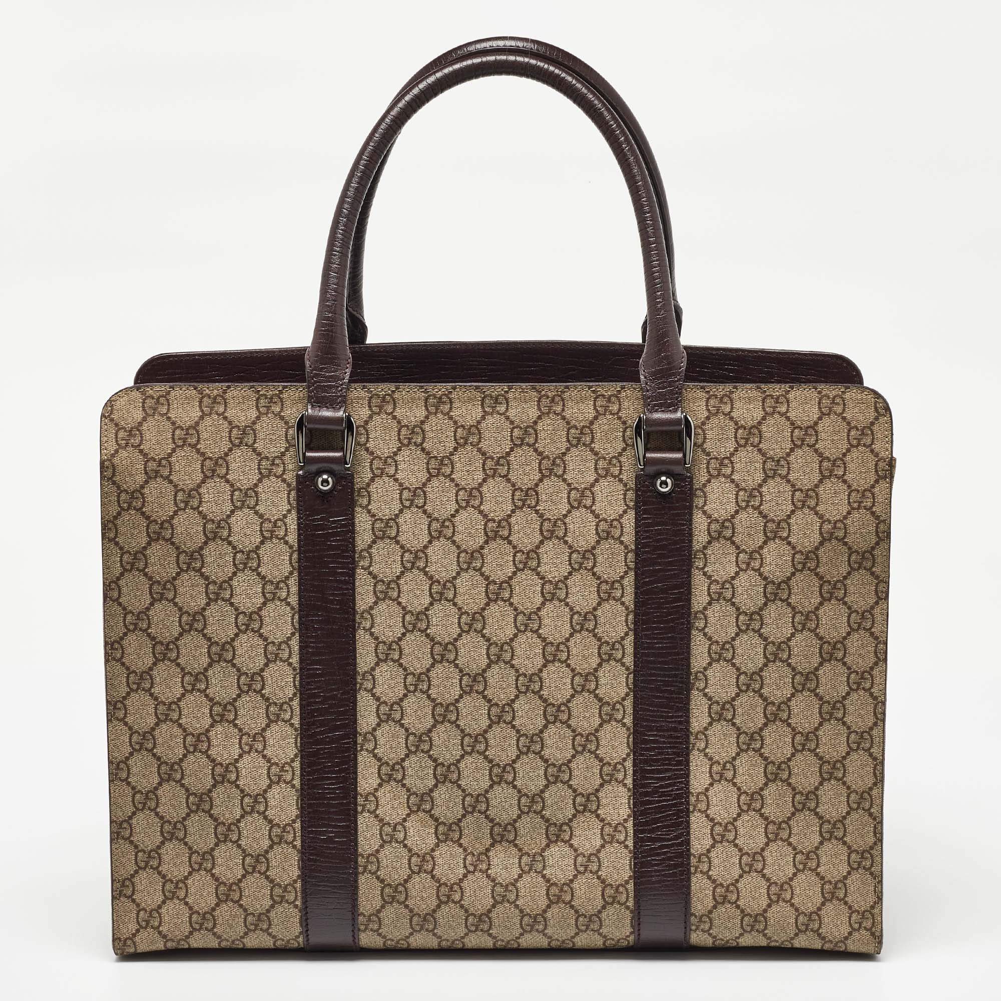 Gucci Beige/Brown GG Supreme Canvas And Leather Tote