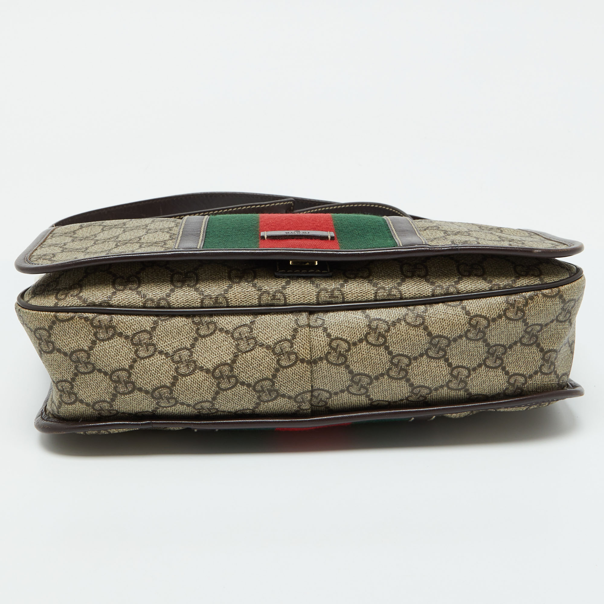 Gucci Beige/Brown GG Supreme Canvas And Leather Web Flap Messenger Bag