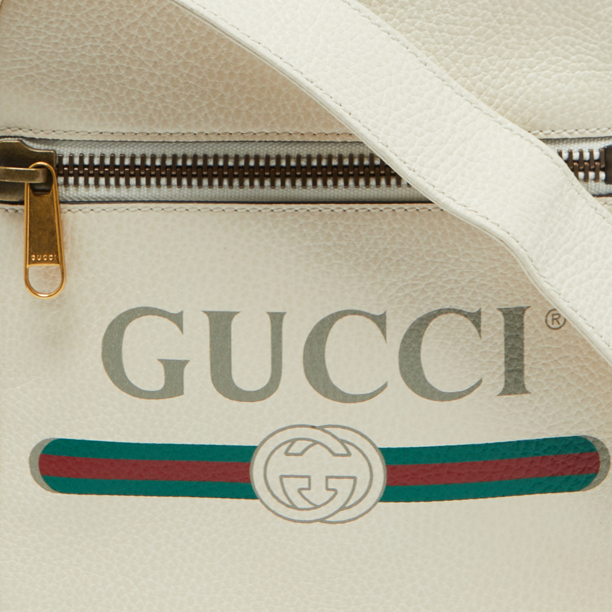 Gucci White Leather Logo Print Messenger Bag