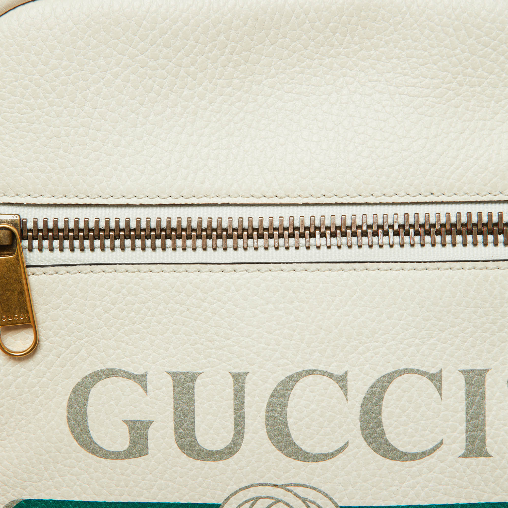 Gucci White Leather Logo Print Messenger Bag