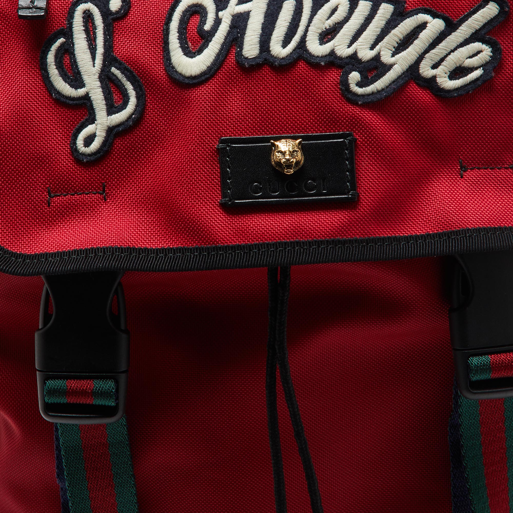 Gucci Red Canvas L'Aveugle Par Amour Embroidered Techno Backpack