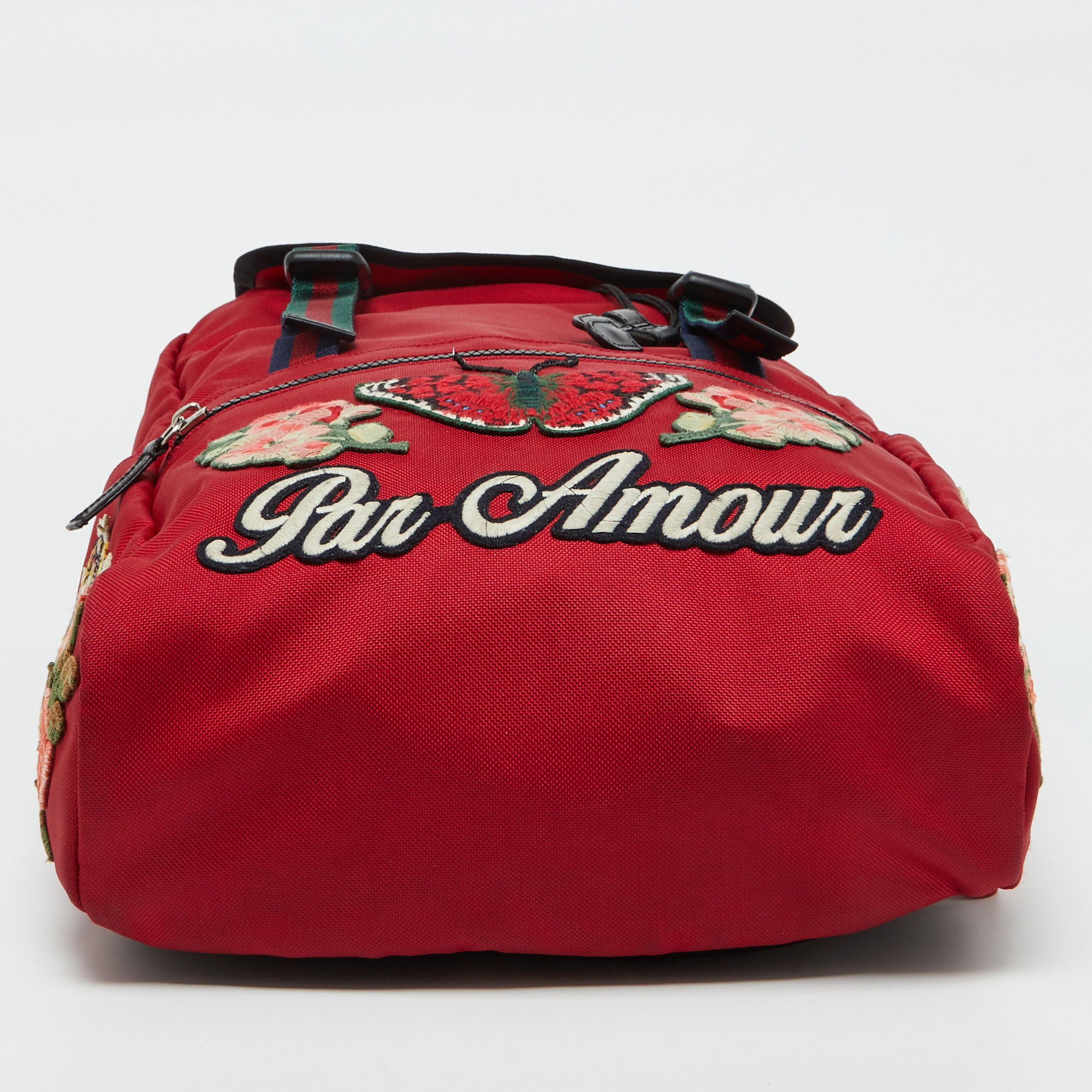 Gucci Red Canvas L'Aveugle Par Amour Embroidered Techno Backpack