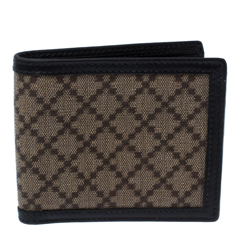 Image of Gucci Beige/Black Diamante Canvas and Leather Bi Fold Wallet