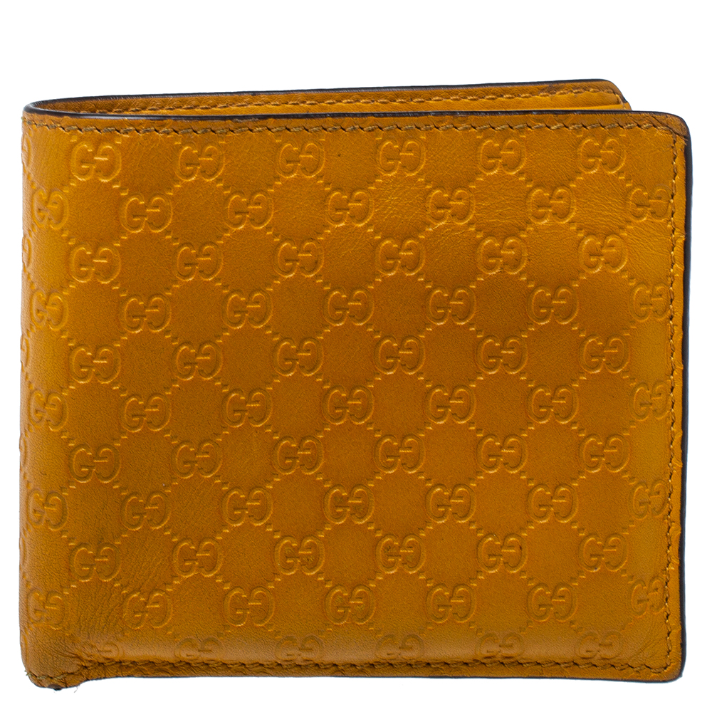 Gucci Mustard Yellow Leather Microguccissima Bifold Wallet