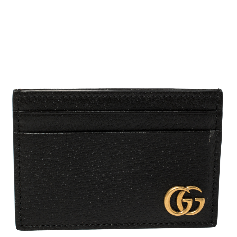 Gucci Black Leather GG Marmont Money Clip Card Holder