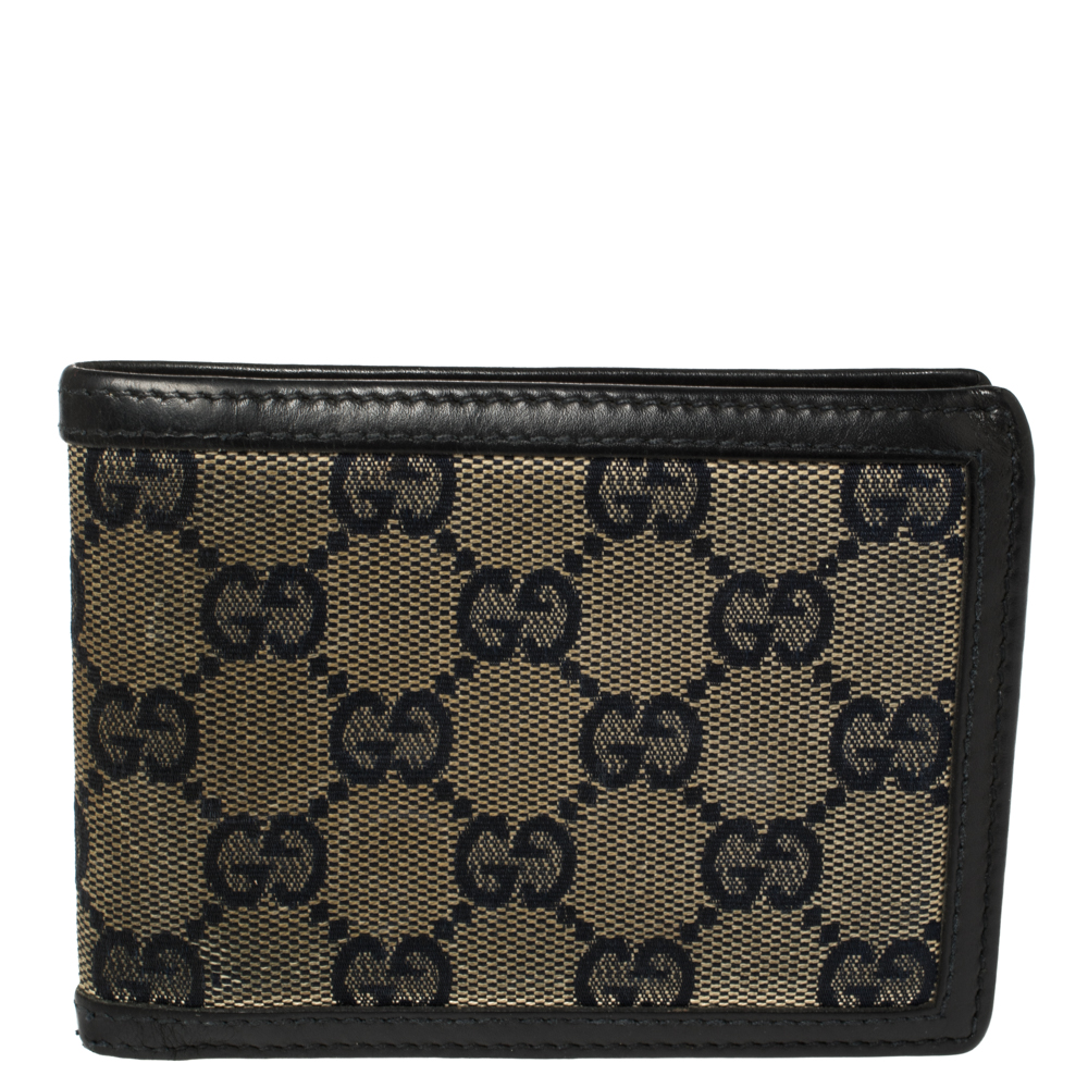 Gucci Beige/Navy Blue GG Canvas and Leather Bifold Wallet