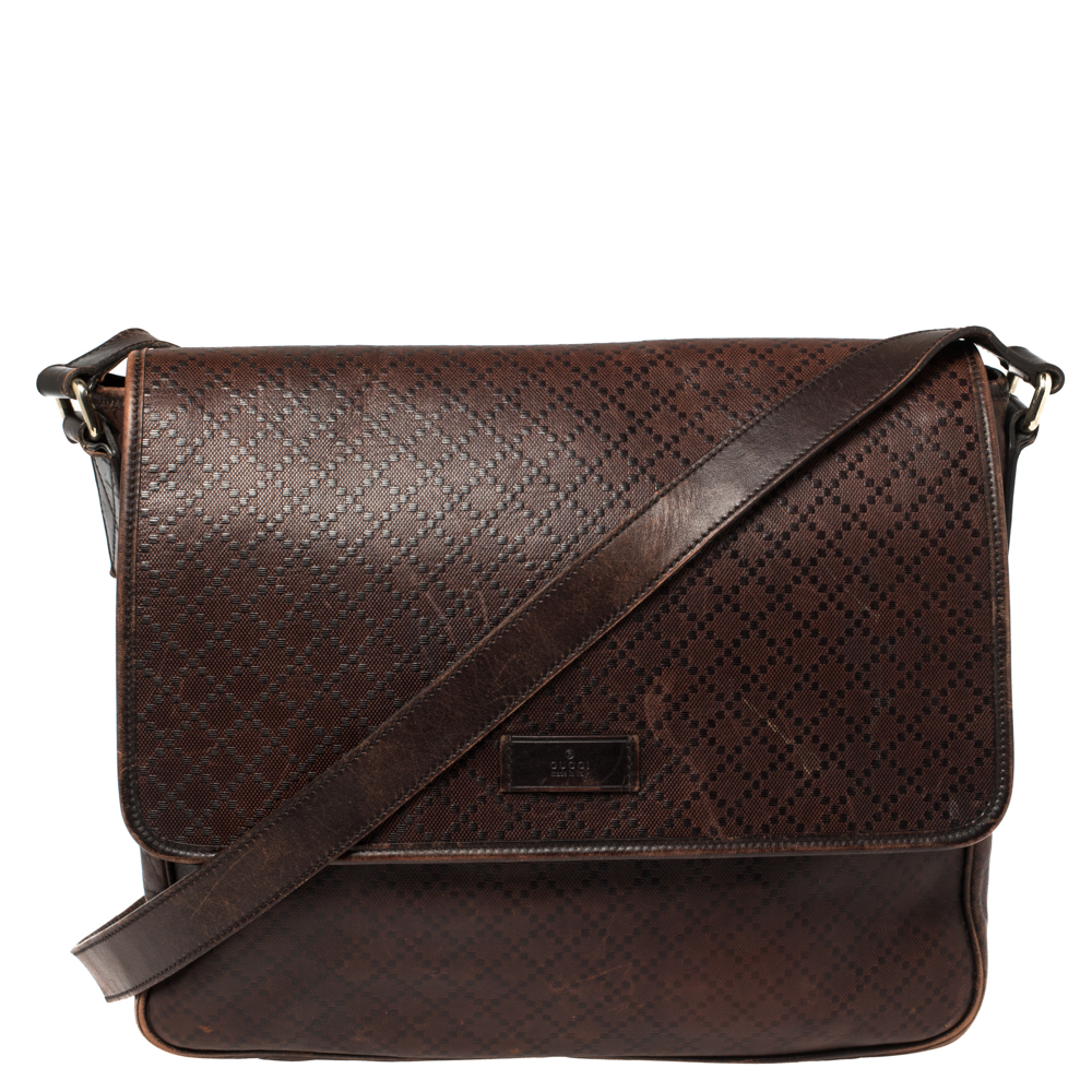 Gucci Brown Diamante Leather Messenger Bag