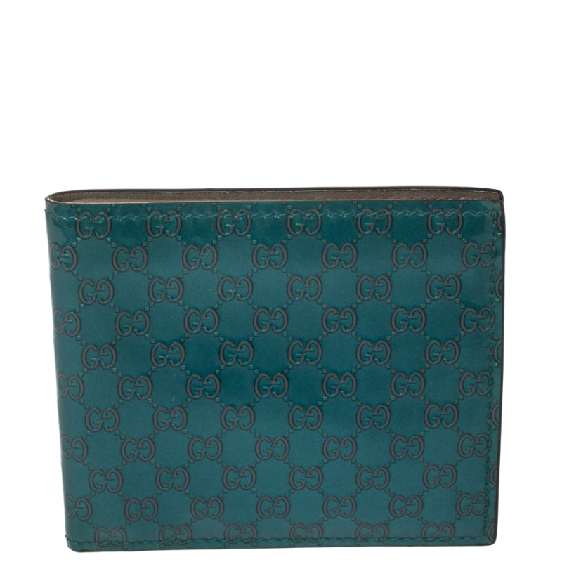 Gucci Turquoise Microguccissima Patent Leather Bifold Wallet