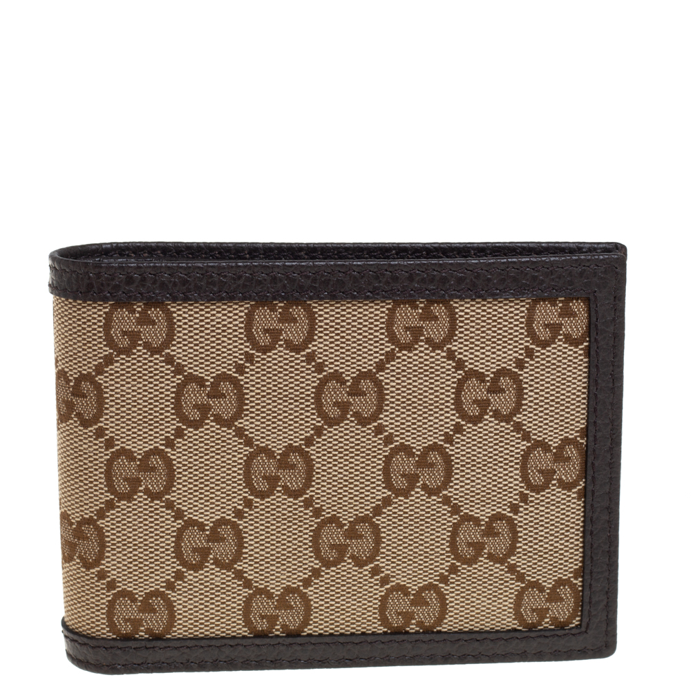 Gucci Beige/Brown GG Canvas and Leather Dollar Bifold Wallet