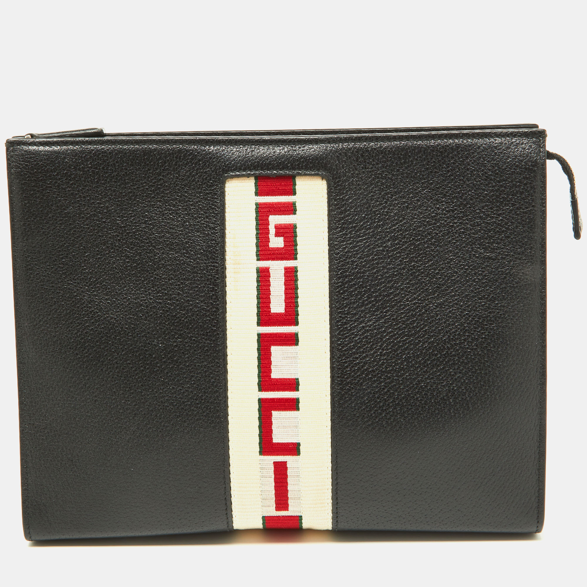 Gucci Black Leather Zip Pouch