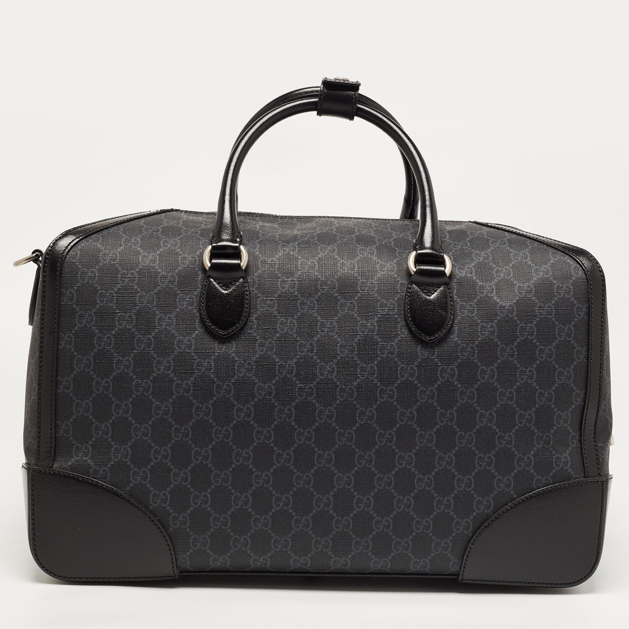 Gucci Black GG Supreme Canvas Interlocking G Duffle Bag
