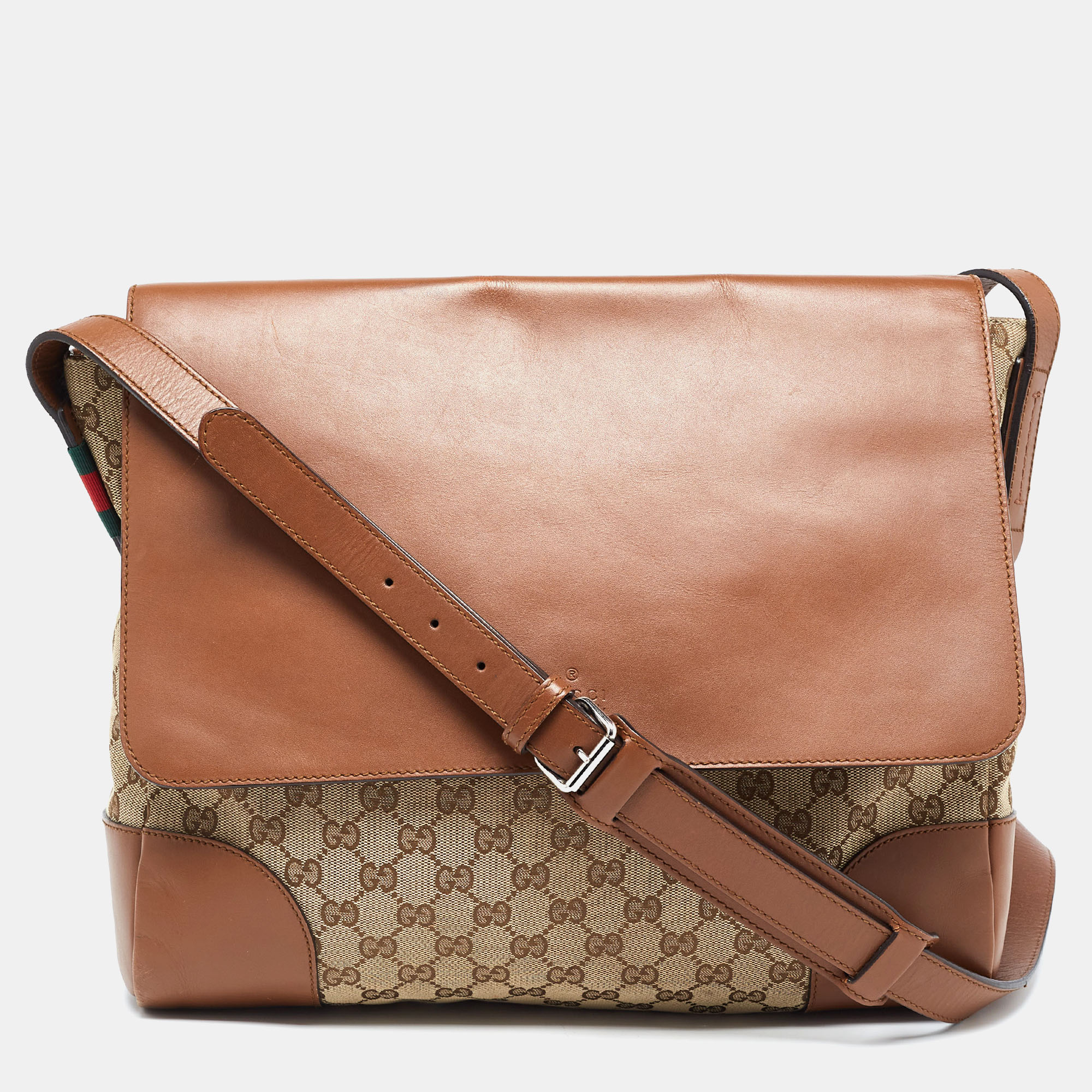 Gucci Brown/Beige GG Canvas And Leather Messenger Bag