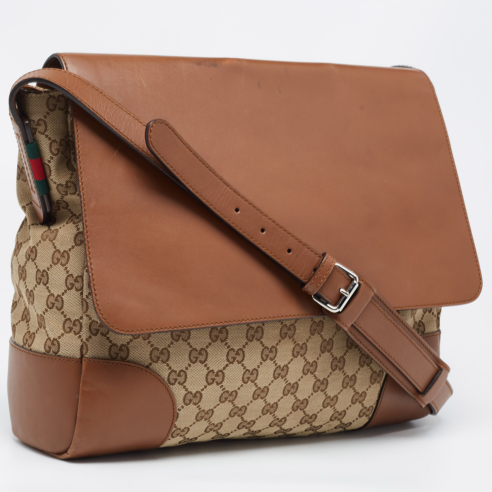 Gucci Brown/Beige GG Canvas And Leather Messenger Bag