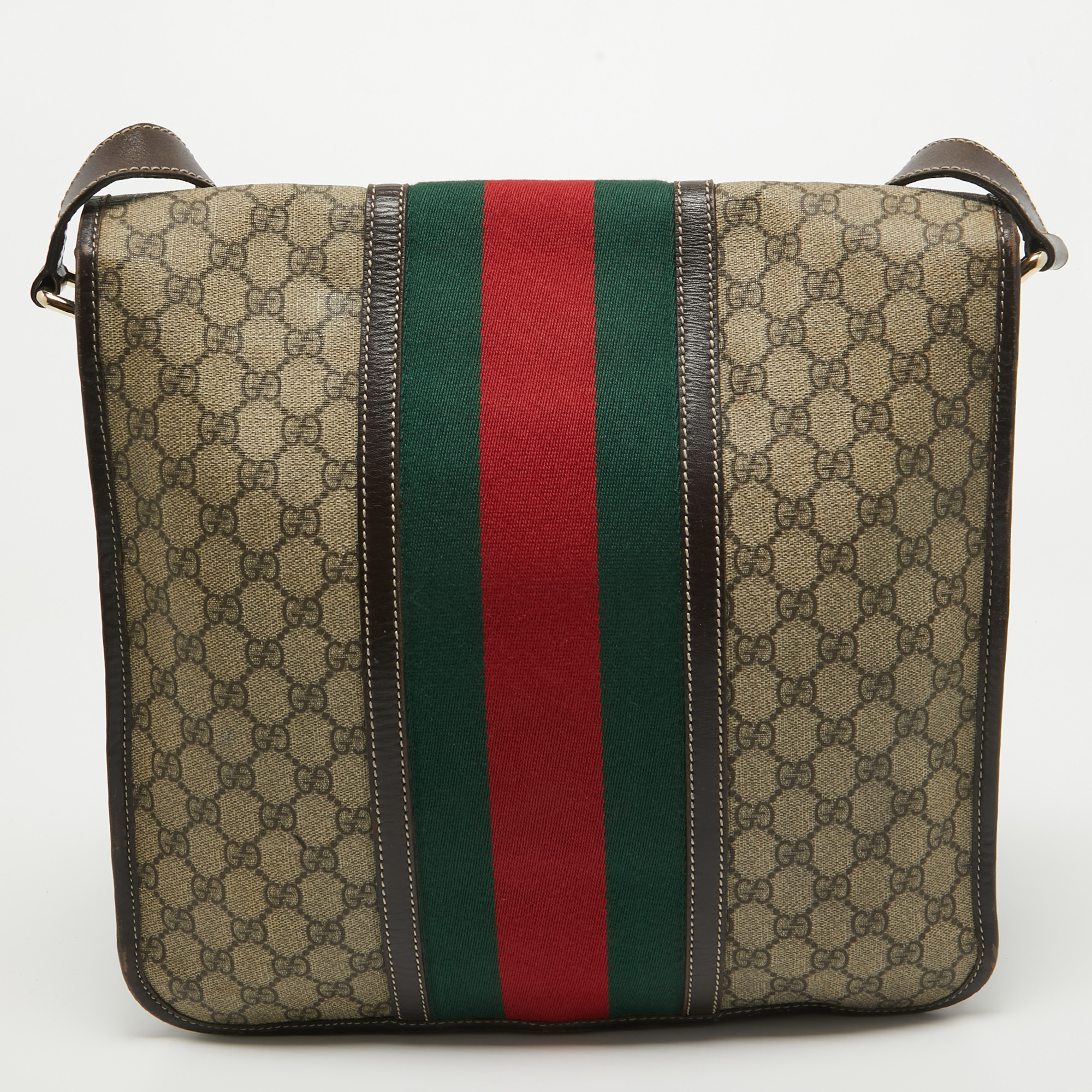 Gucci Brown/Beige GG Supreme Canvas And Leather Web Messenger Bag