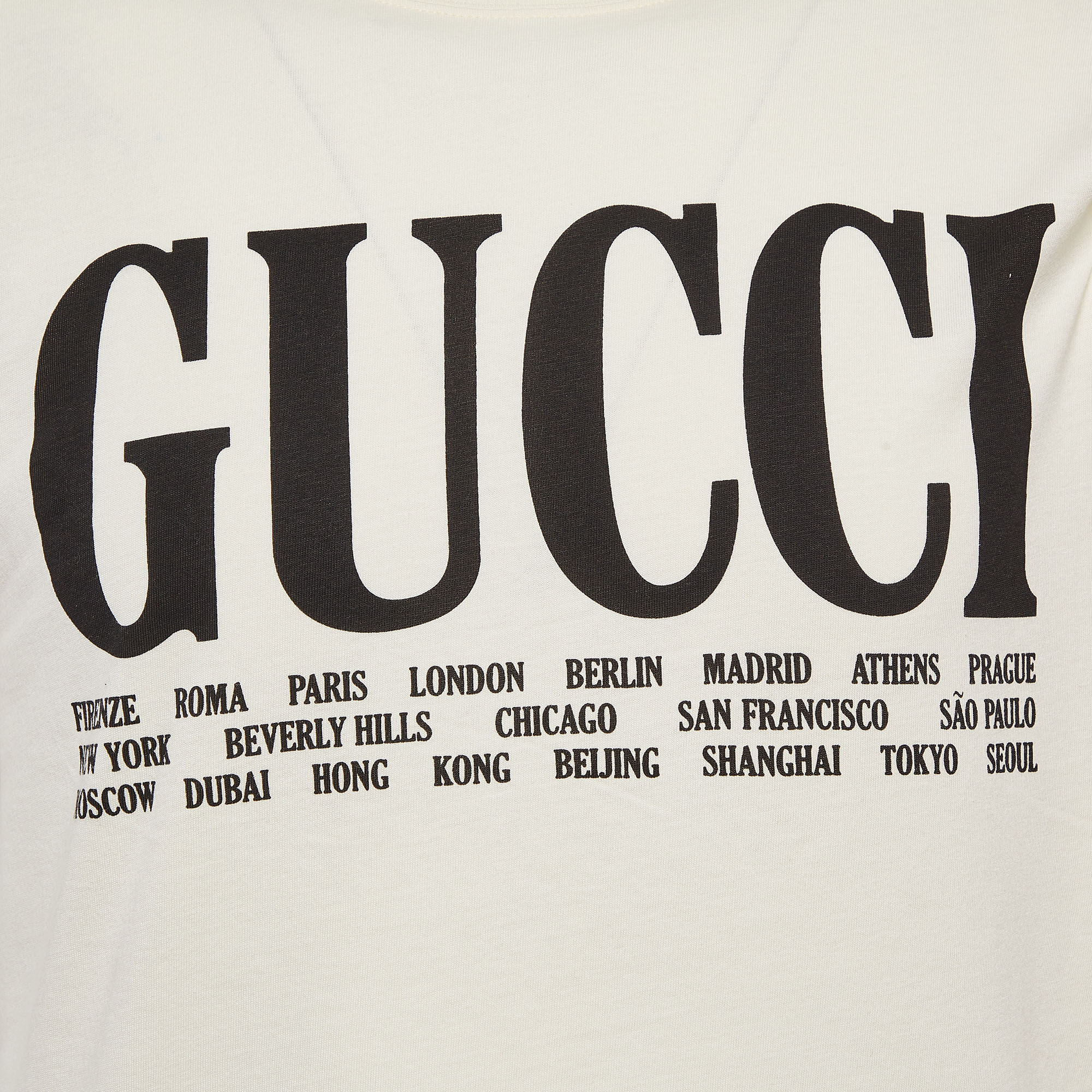 Gucci Cream Logo Cities Print Jersey Oversized T-Shirt XXS