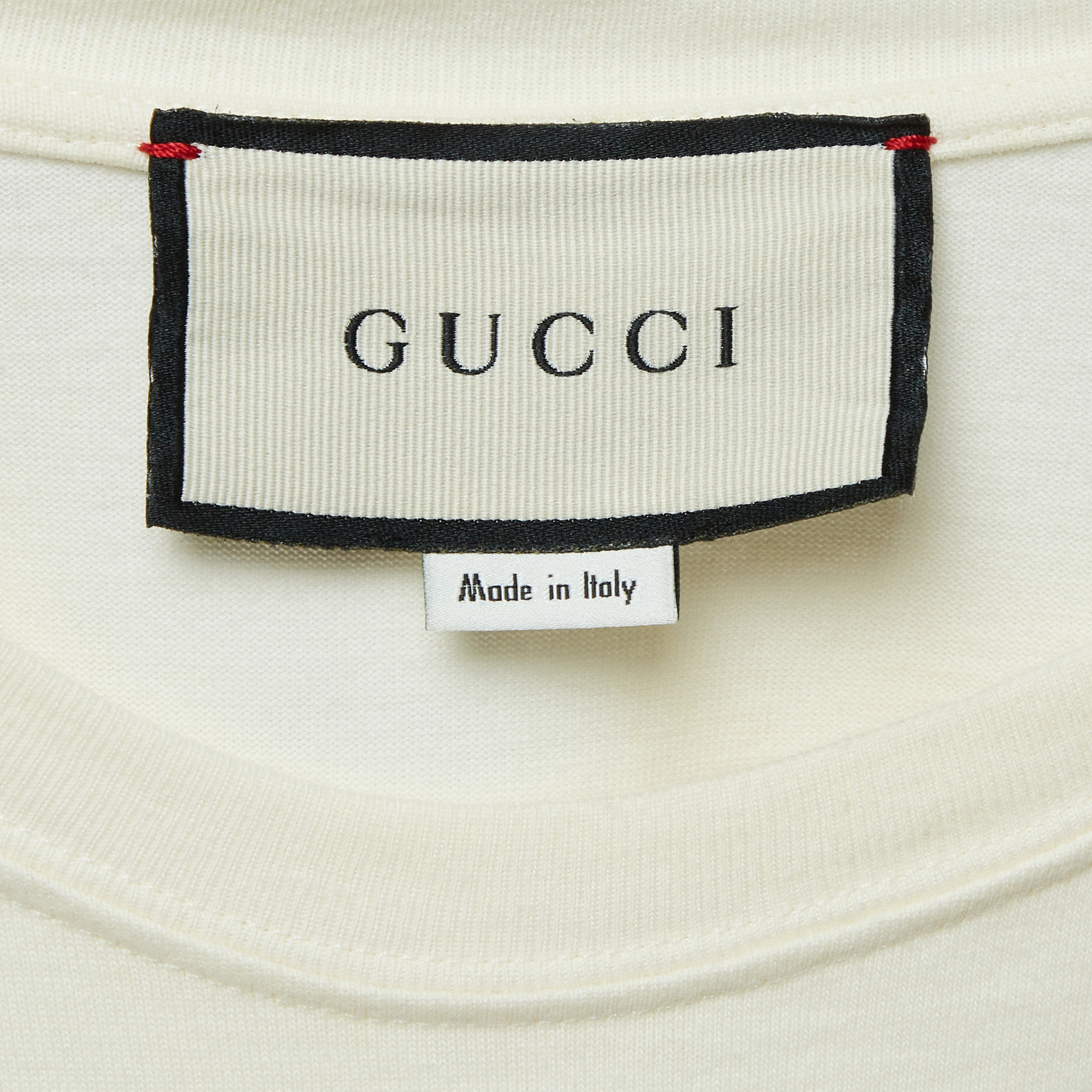 Gucci Cream Tennis Logo Embroidered Cotton Oversized T-Shirt XS