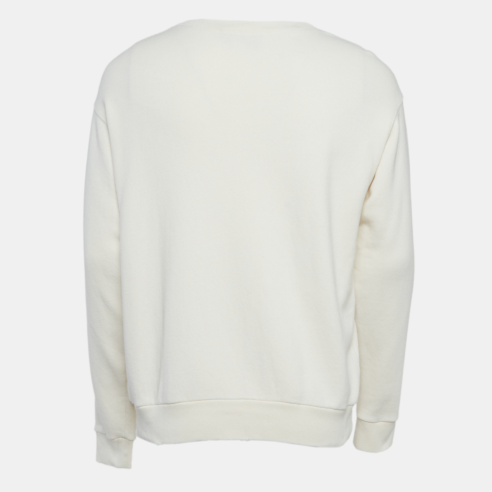 Gucci Cream Printed & Distressed Cotton Knit Sweatshirt S