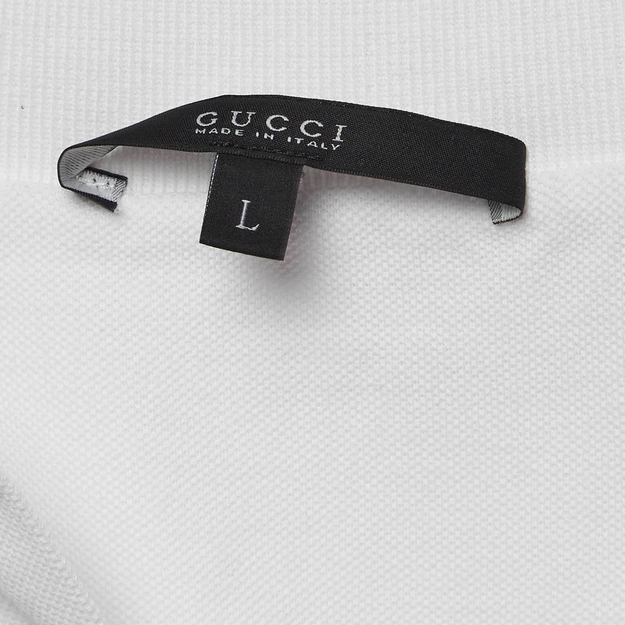 Gucci White Cotton Cut & Sew Paneled Sleeve Polo T-Shirt L