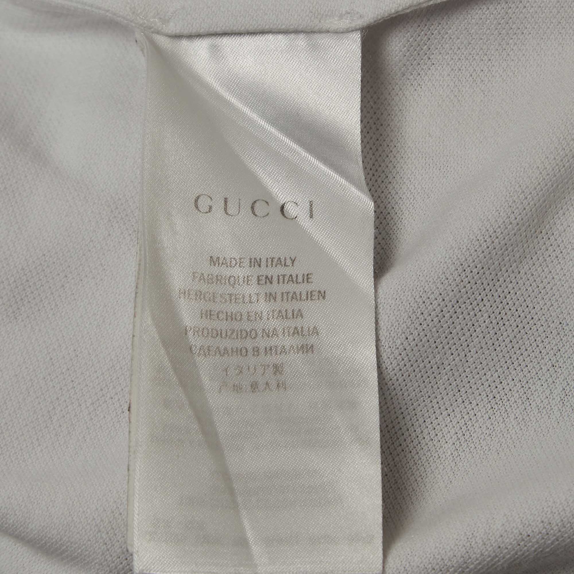 Gucci White Cotton Cut & Sew Paneled Sleeve Polo T-Shirt L