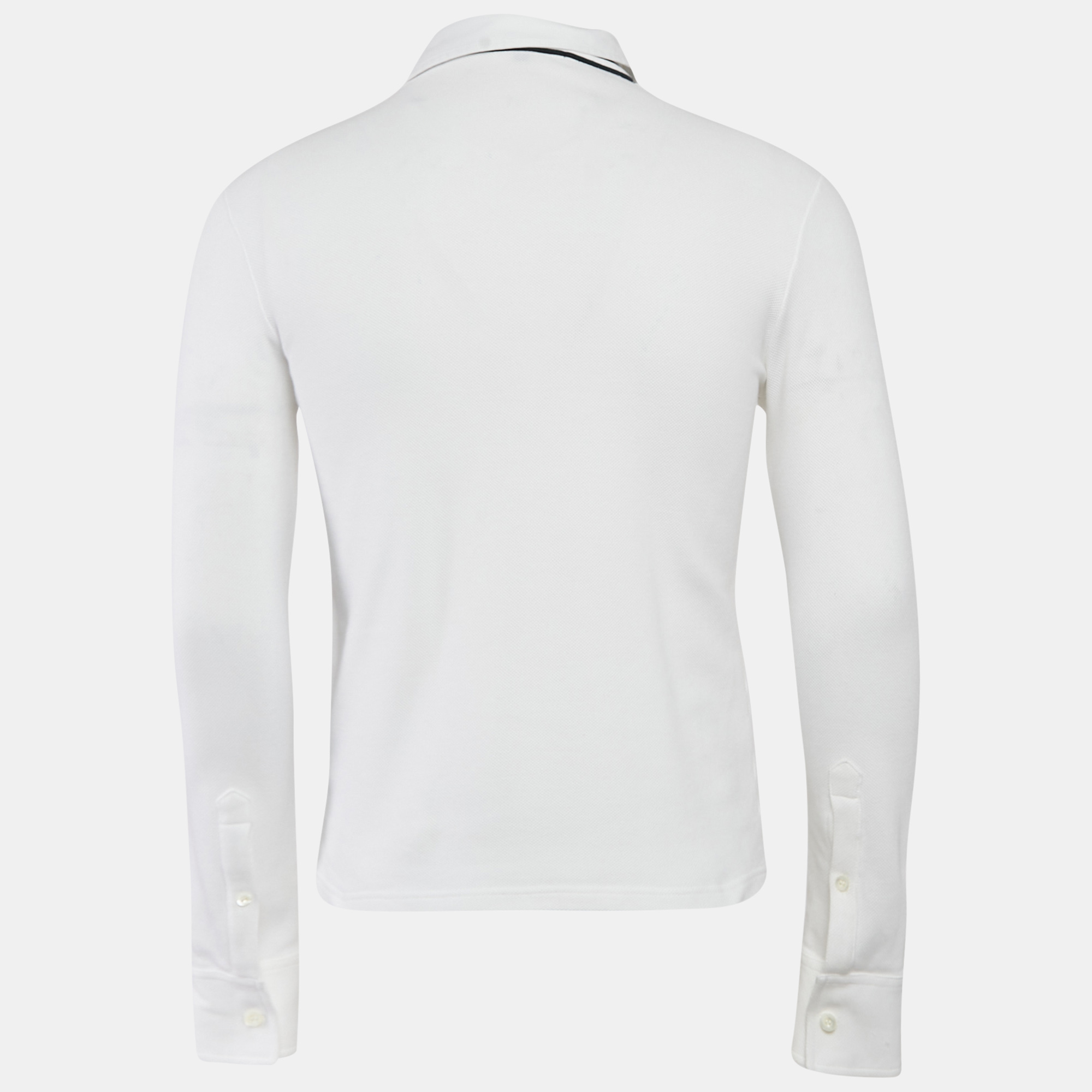 Gucci White Cotton Pique Long Sleeve Polo T-Shirt S