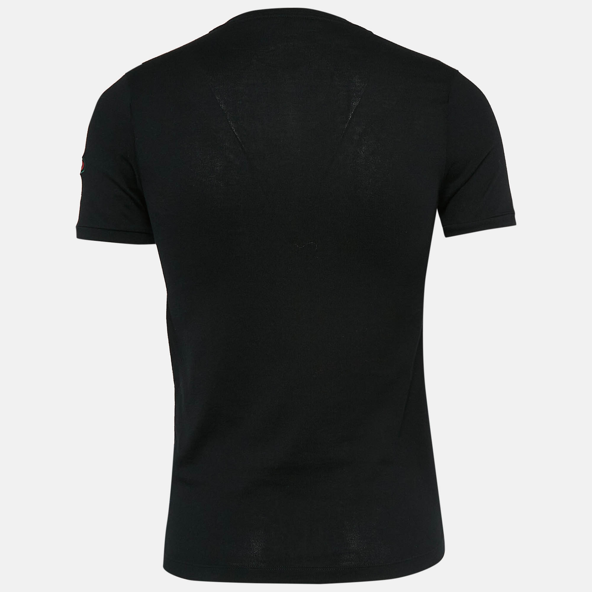 Gucci Black Web Cotton Knit V-Neck T-Shirt S