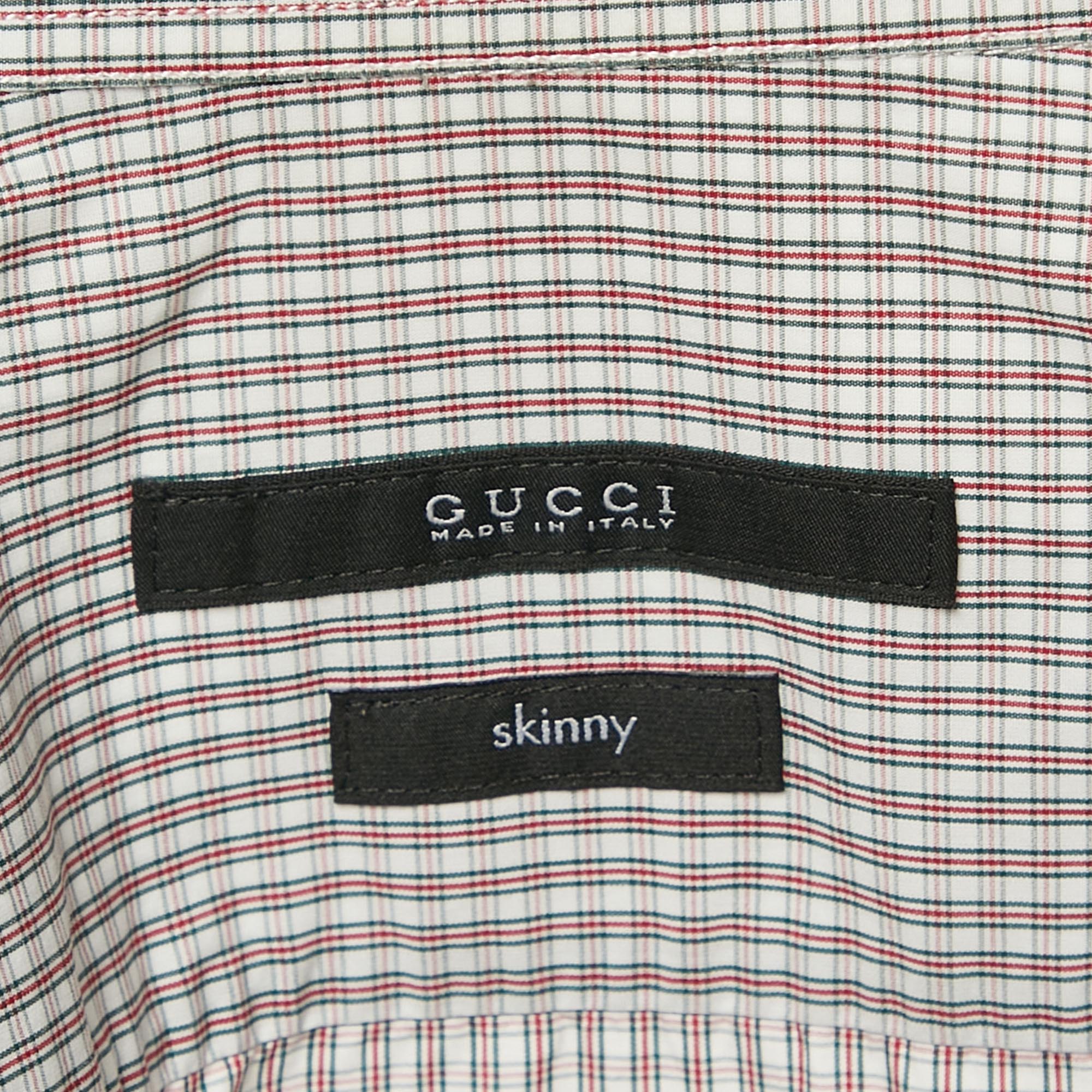 Gucci White/Red Checks Cotton Skinny Shirt M