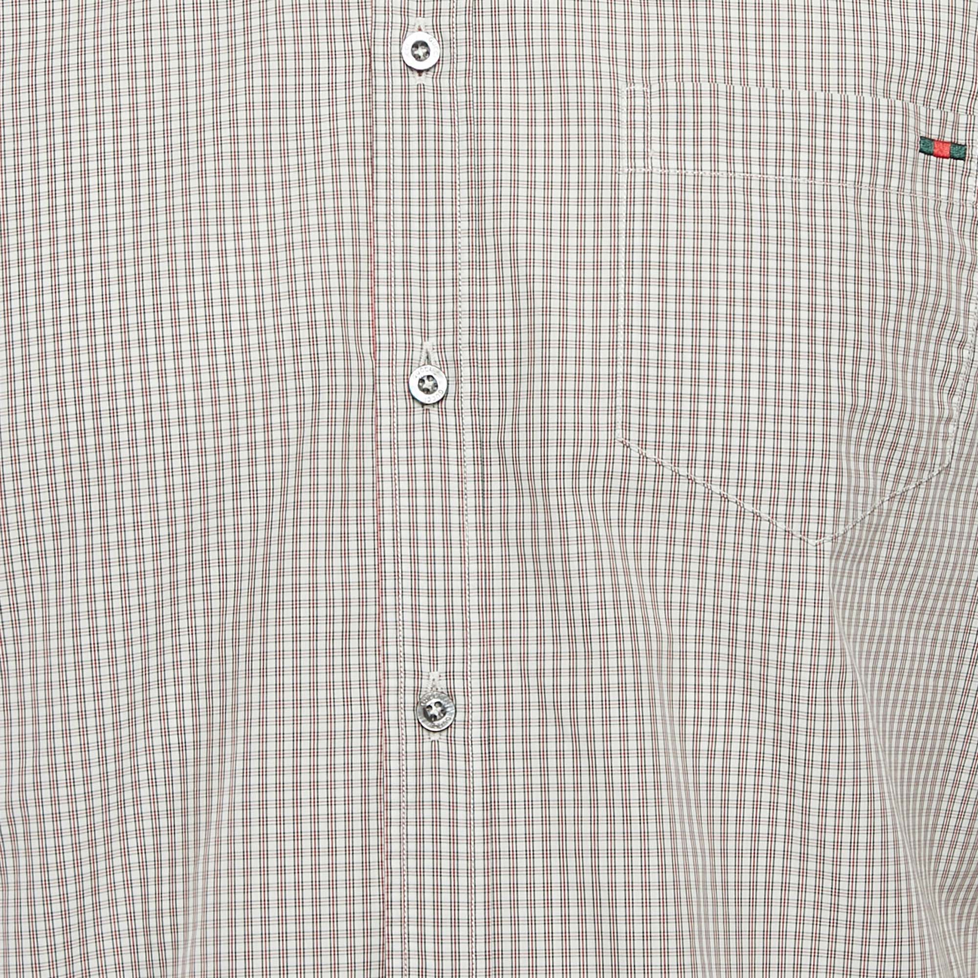 Gucci White/Red Checks Cotton Skinny Shirt M